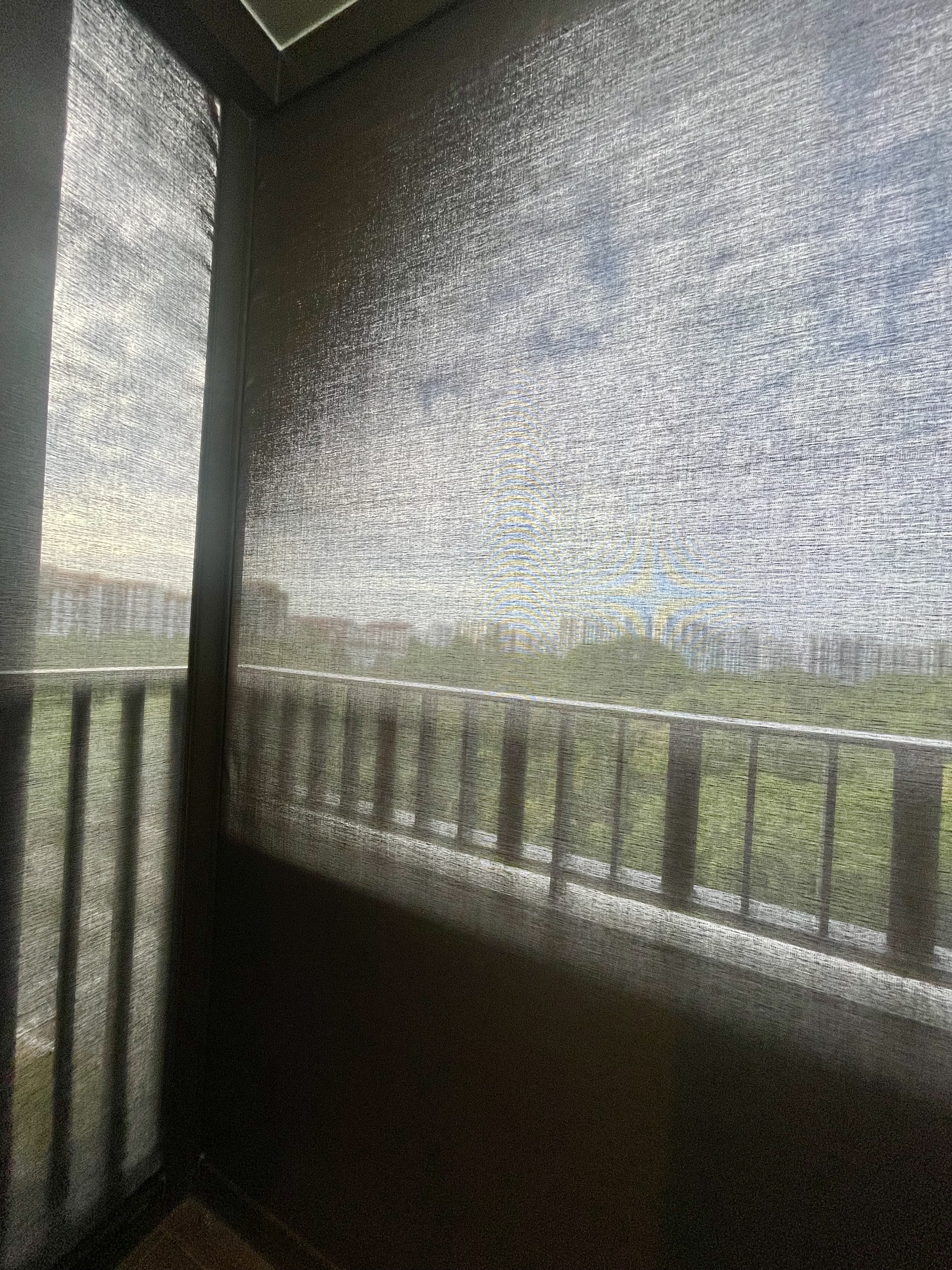 Our Green Oasis: Bringing Life Into Our Cosy Crib 🌿🍃 - Netted window, sheer curtains, outdoor view, balcony railing