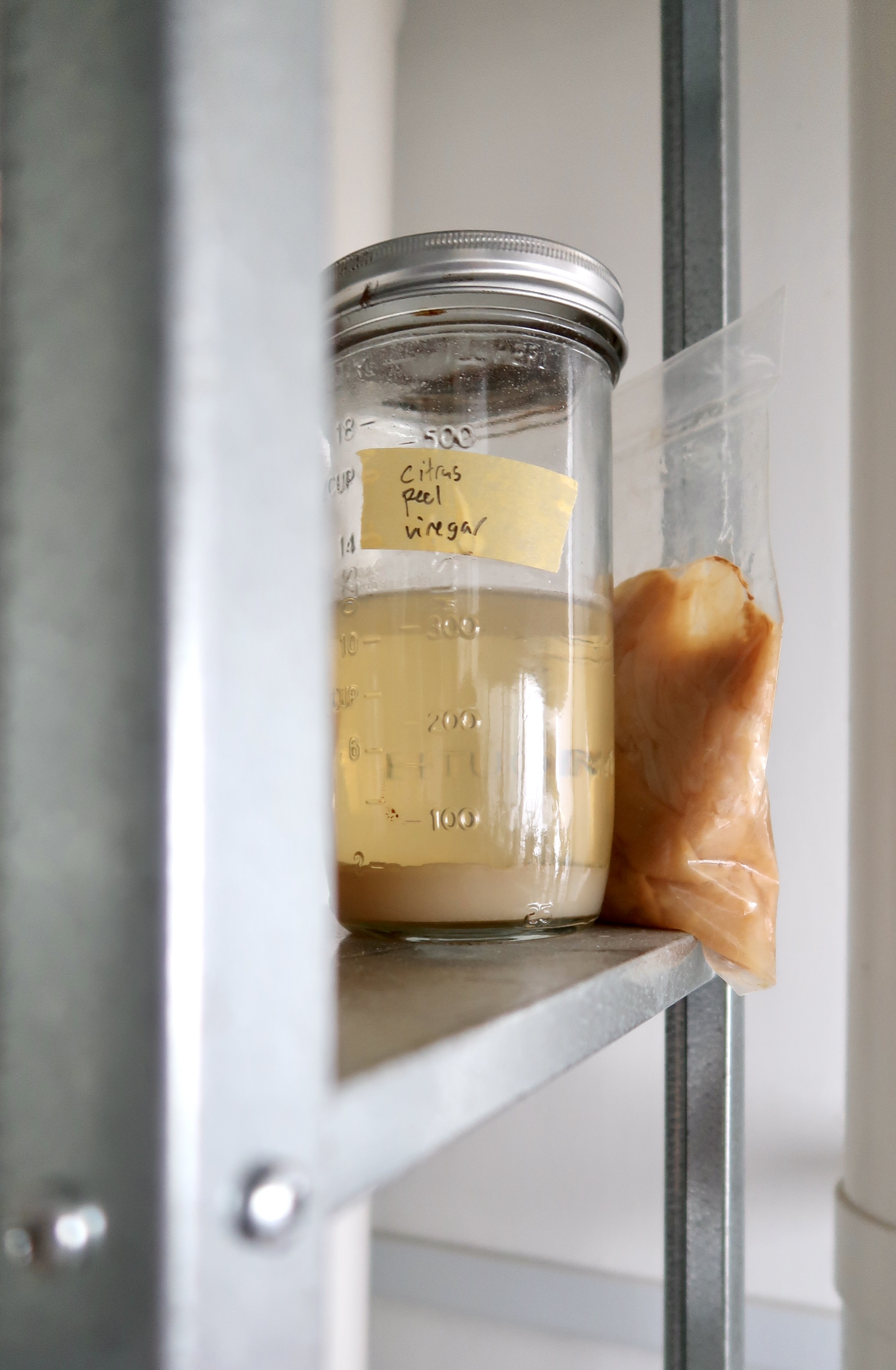 Multi-Use Service Yard with a Fermentation Nook  - moldy jar, liquid spill, yellowish liquid, plastic bag, chicken skin