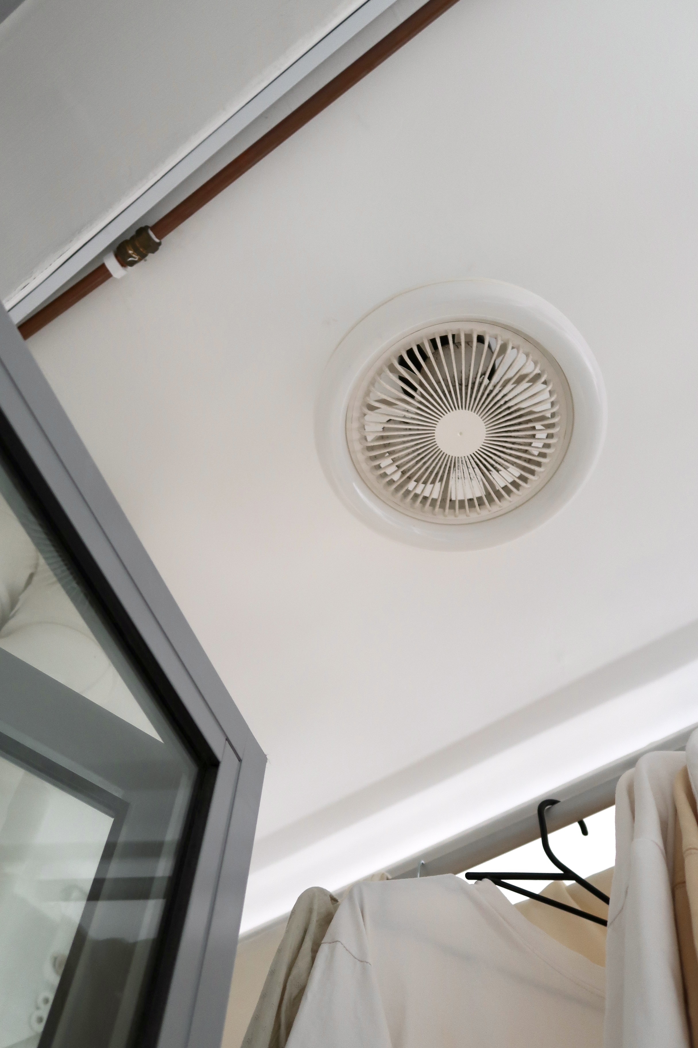 Multi-Use Service Yard with a Fermentation Nook  - ceiling fan, white ceiling, ventilation shaft, light fixture, white wall