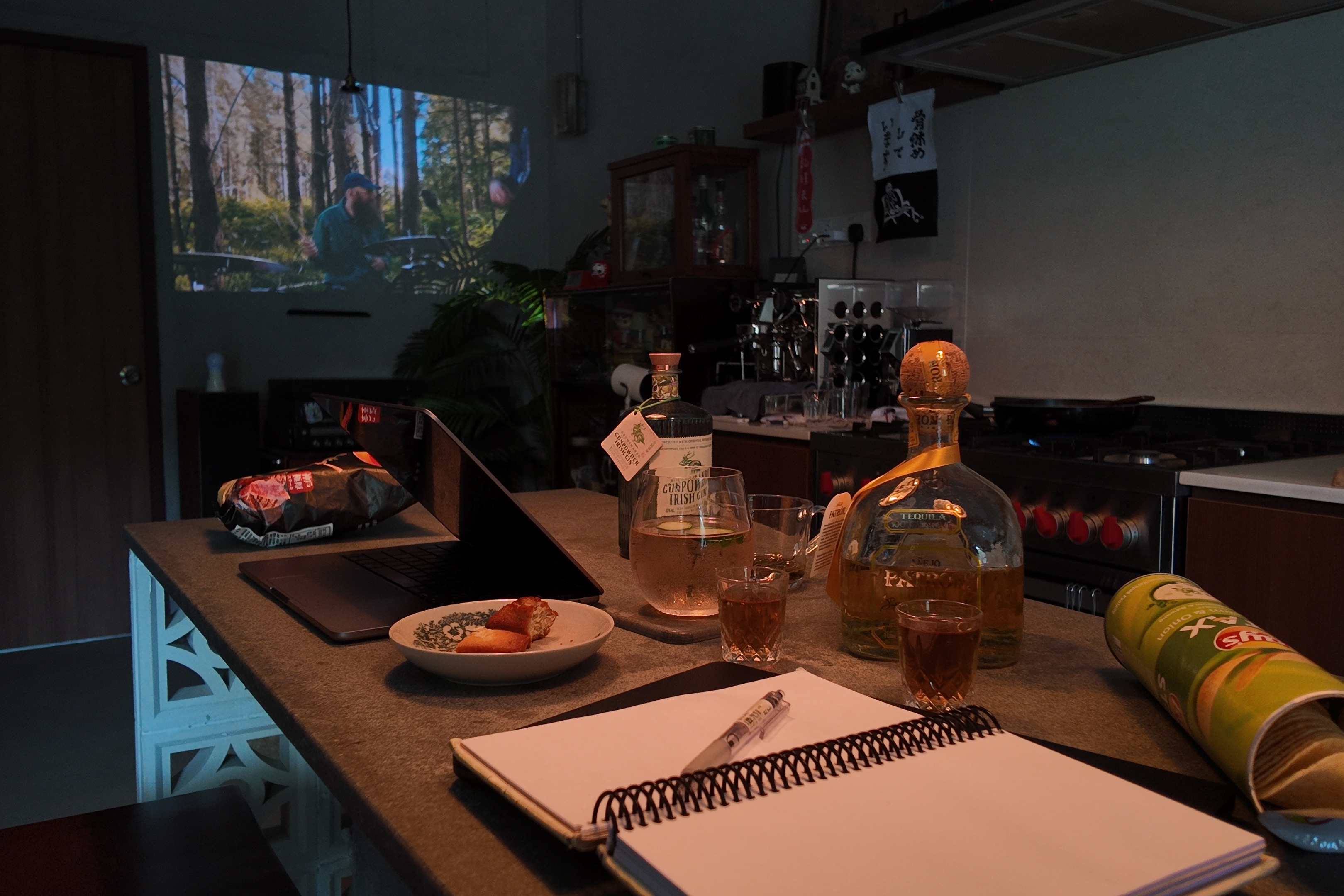 Work, Werk, Werk, Werk, Werk - indoor, kitchen, dining room, laptop, notebook, pen, pen holder, notebook open, pen resting