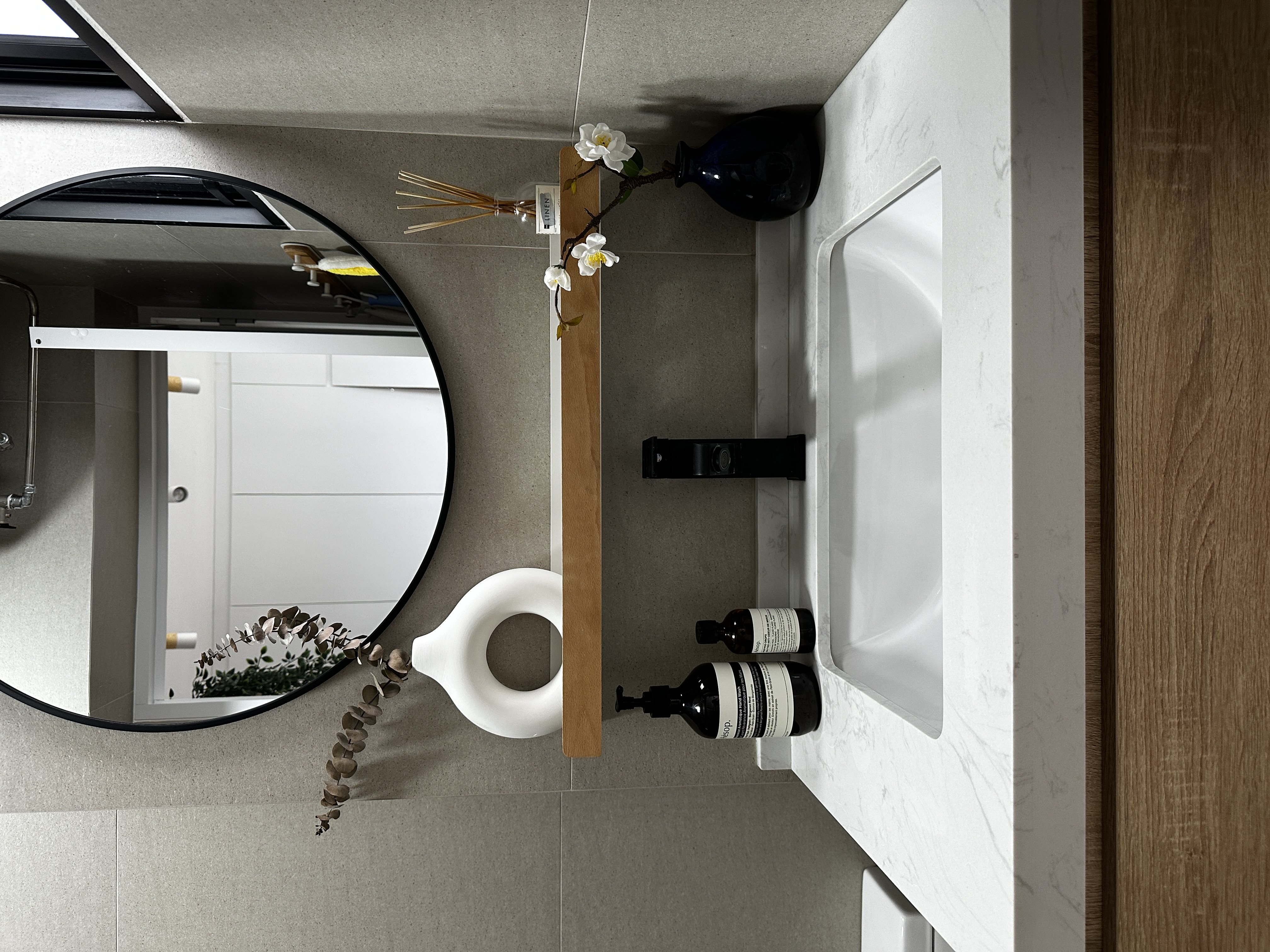 Our Bathroom: How we remodeled our bathroom with no carpentry!  - modern bathroom vanity, minimalist design, sleek fixtures