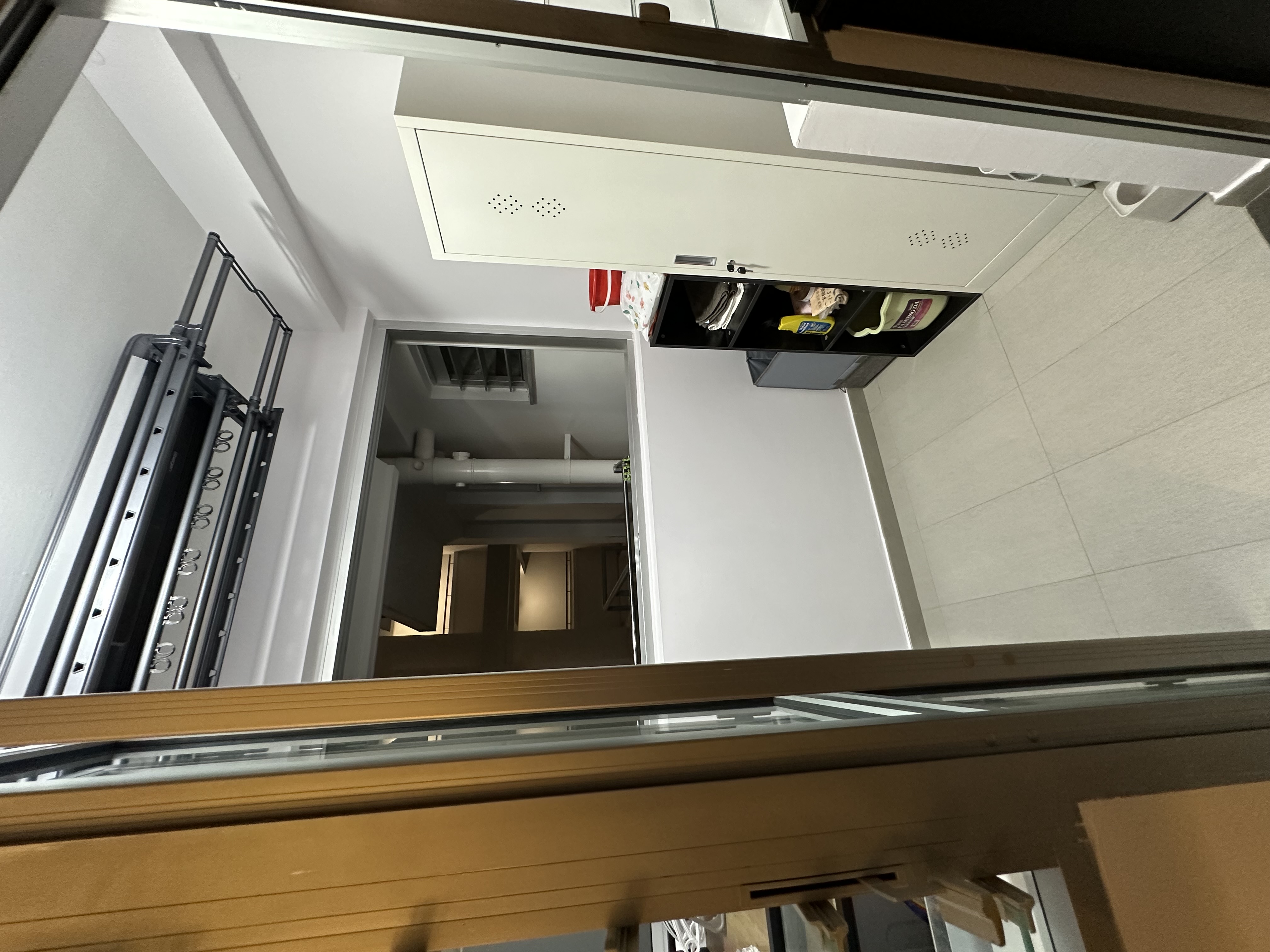 2 Washers in the Service Yard! - rack, shelving, cabinets, storage, interior, hallway, ceiling, ceiling fan, vent, wall