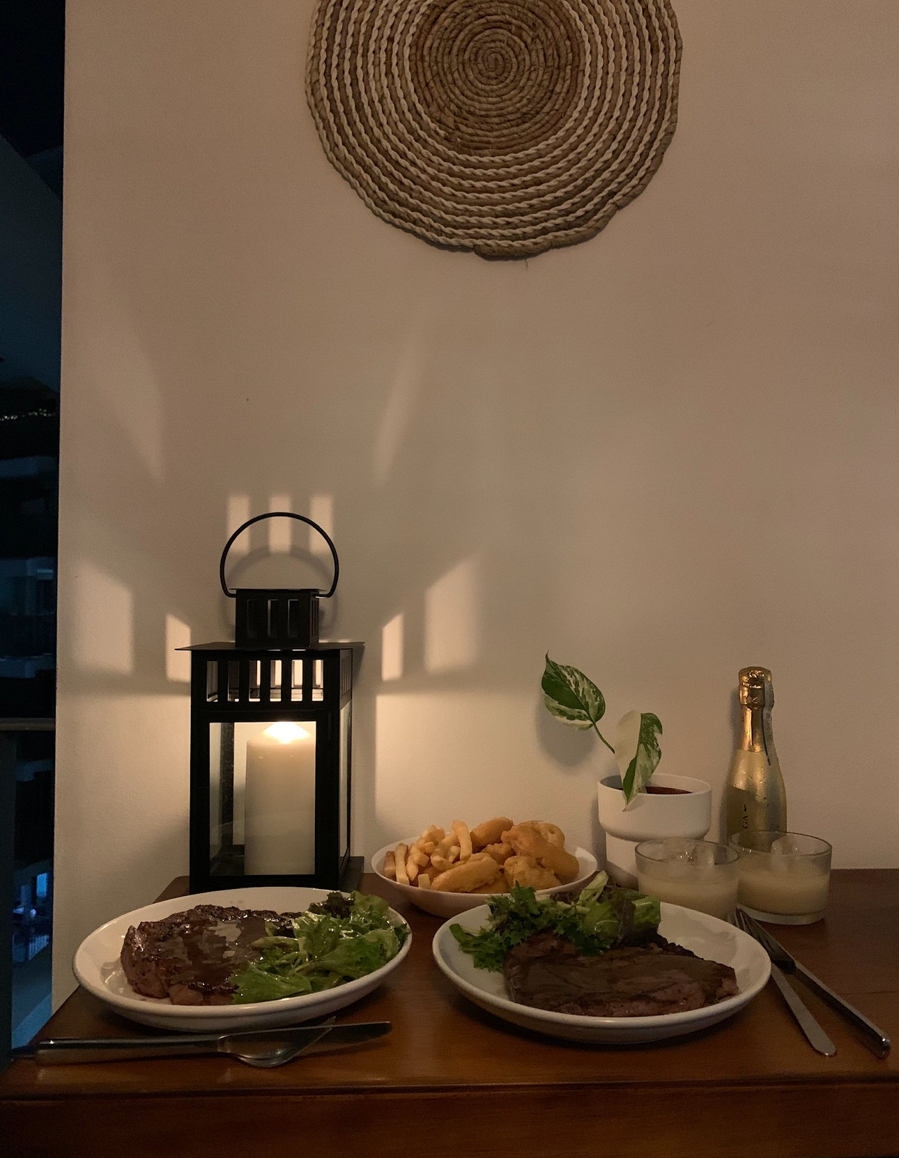 Our 10sqm Balcony: Outdoor Oasis That Makes Our DBSS Look Like A Condo - Candlelit dining table, steak and salad, gourmet