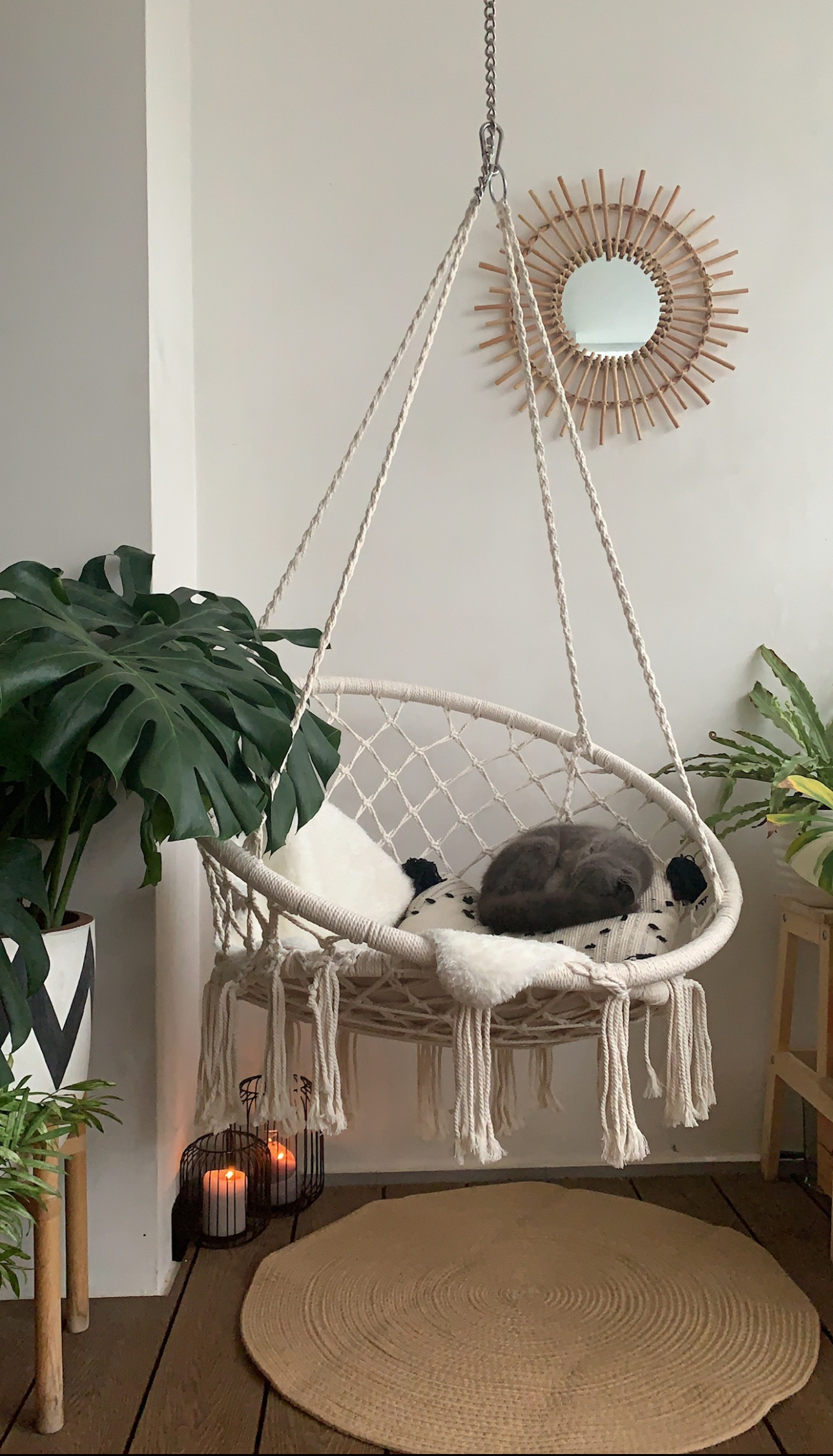 Our 10sqm Balcony: Outdoor Oasis That Makes Our DBSS Look Like A Condo - woven hammock, cozy seating, hanging chair, gray