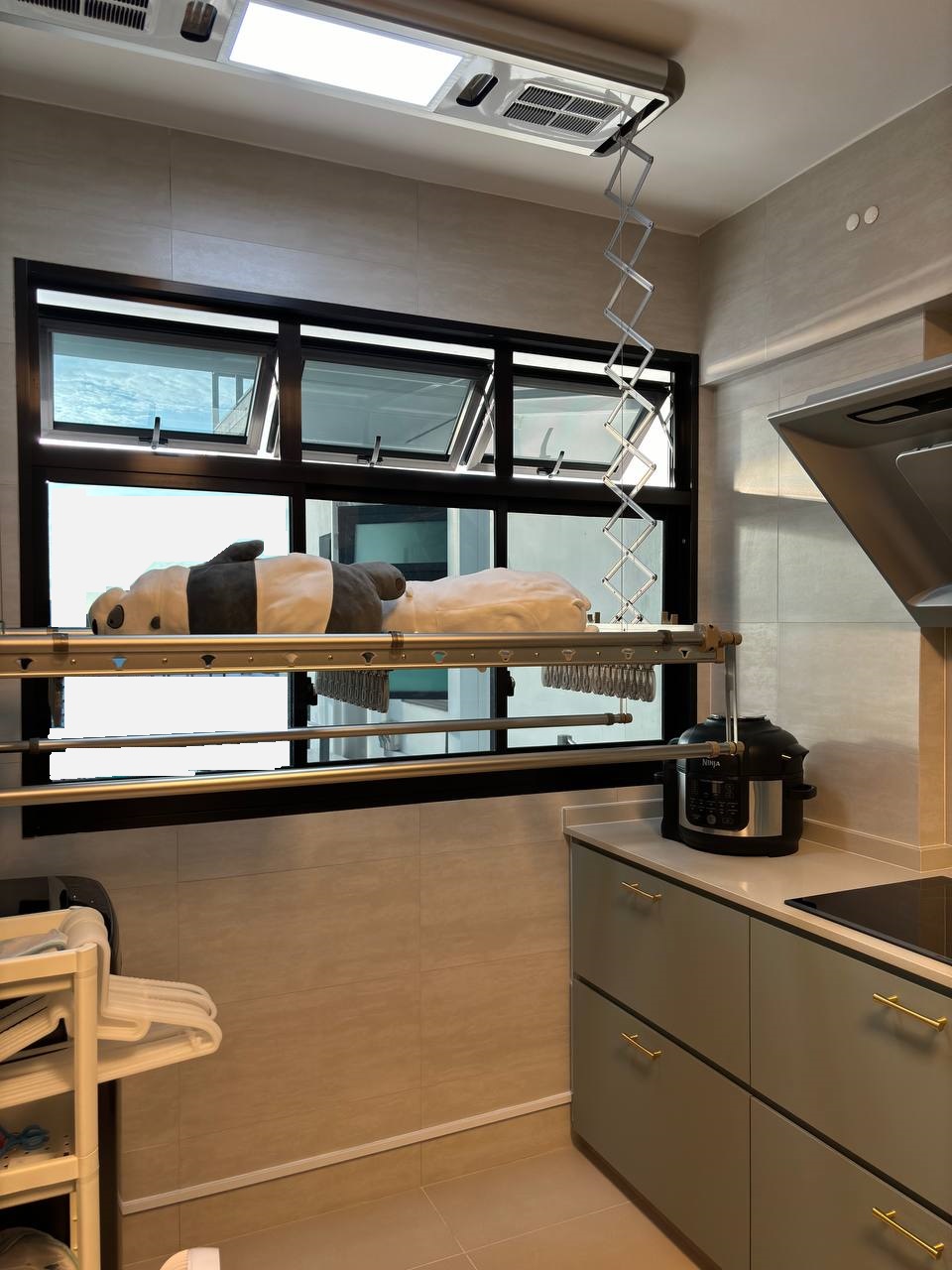 Simple & clutter-free Service Yard with zero built-ins - Modern kitchen with sleek design, large window with skylight