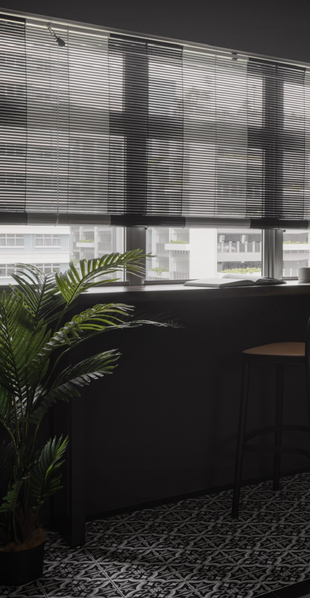 Easy ways to up your home aesthetic game! - black and white, modern interior, minimalist design, large window, blinds, indoor