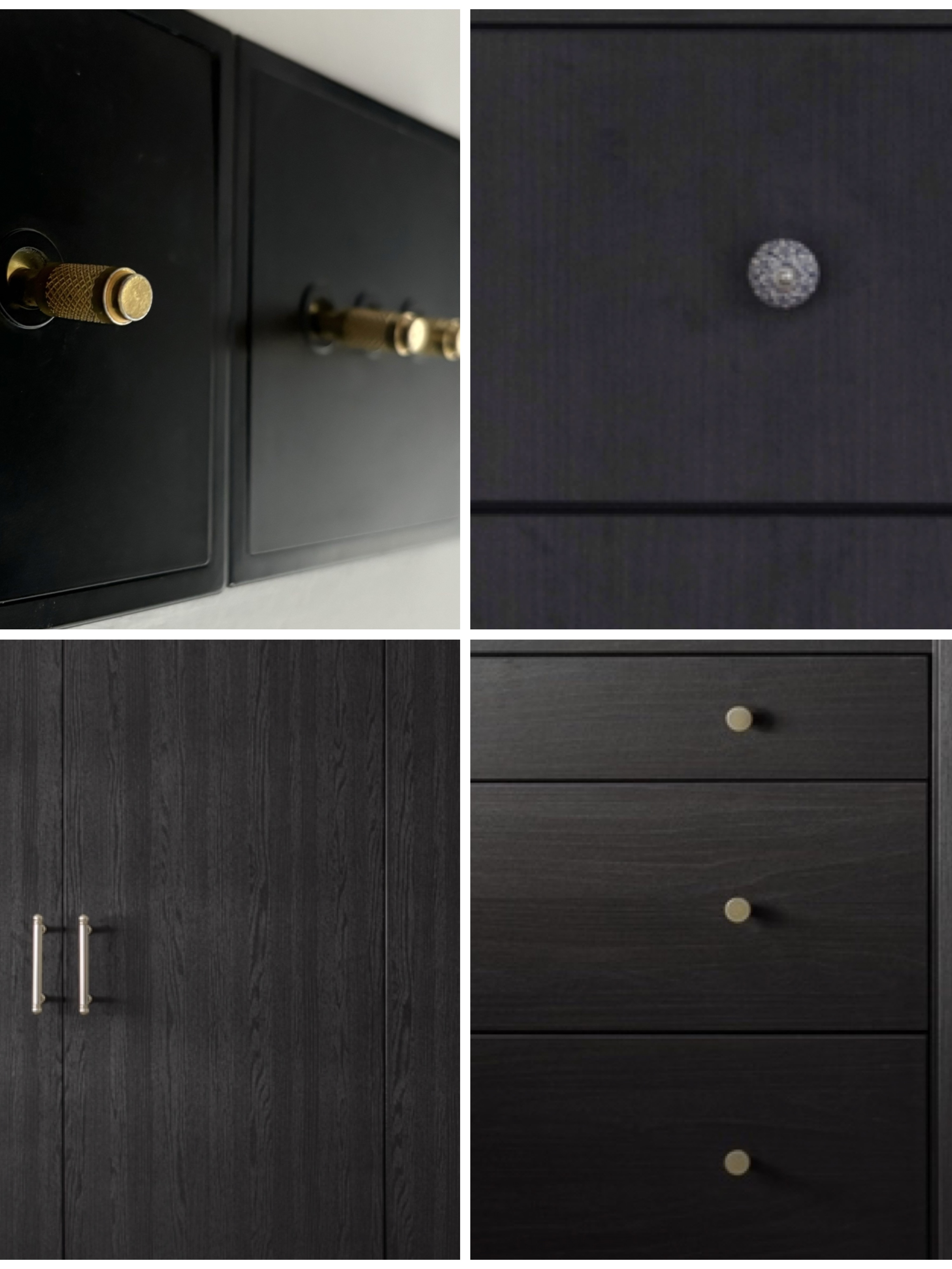 Easy ways to up your home aesthetic game! - Dark wood cabinet doors, brass handles, sleek design, minimalist style, elegant