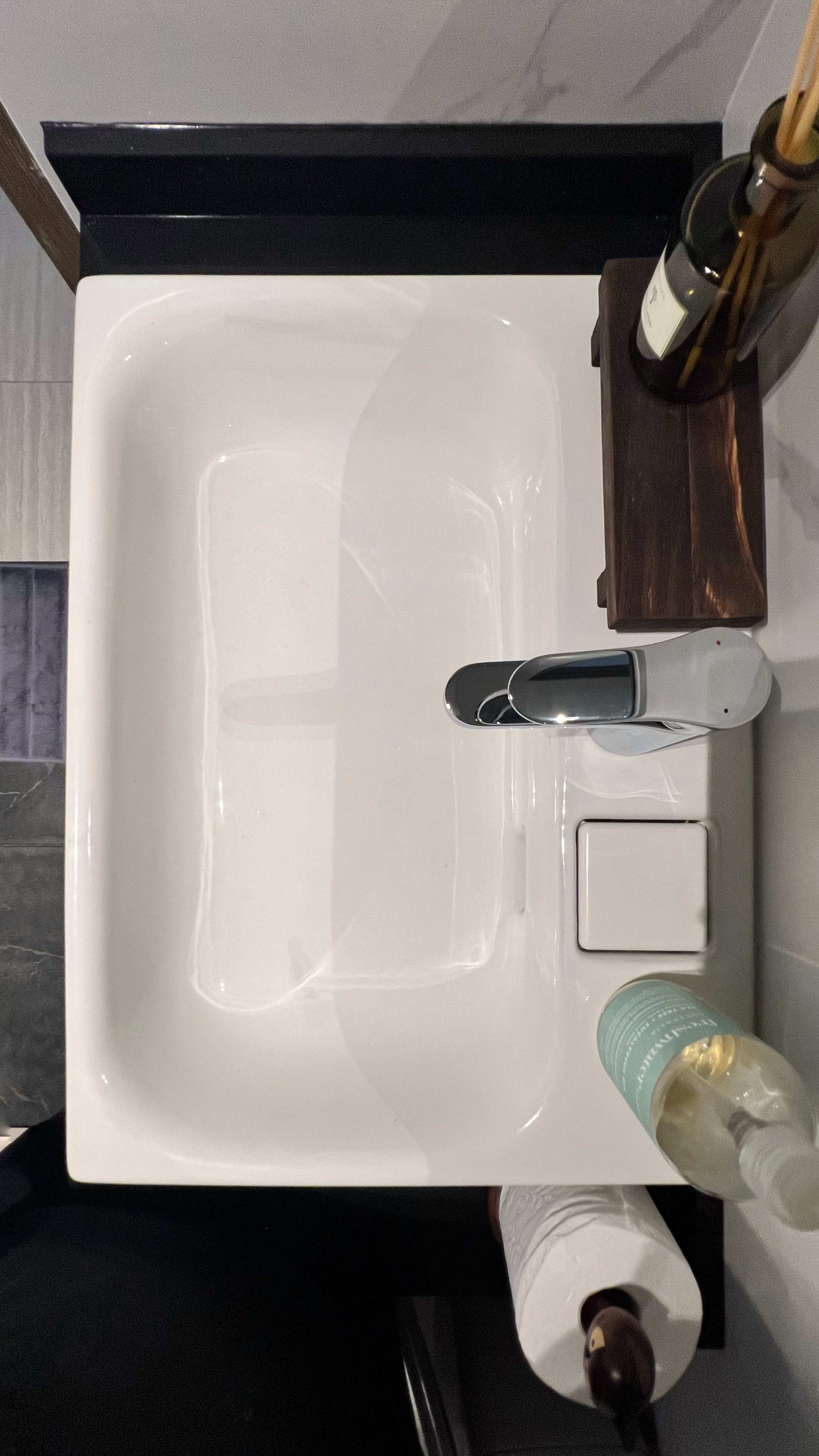 A Royal Retreat: Creating the Perfect Bath Sanctuary for ‘The Queen' - White rectangular sink, modern bathroom countertop