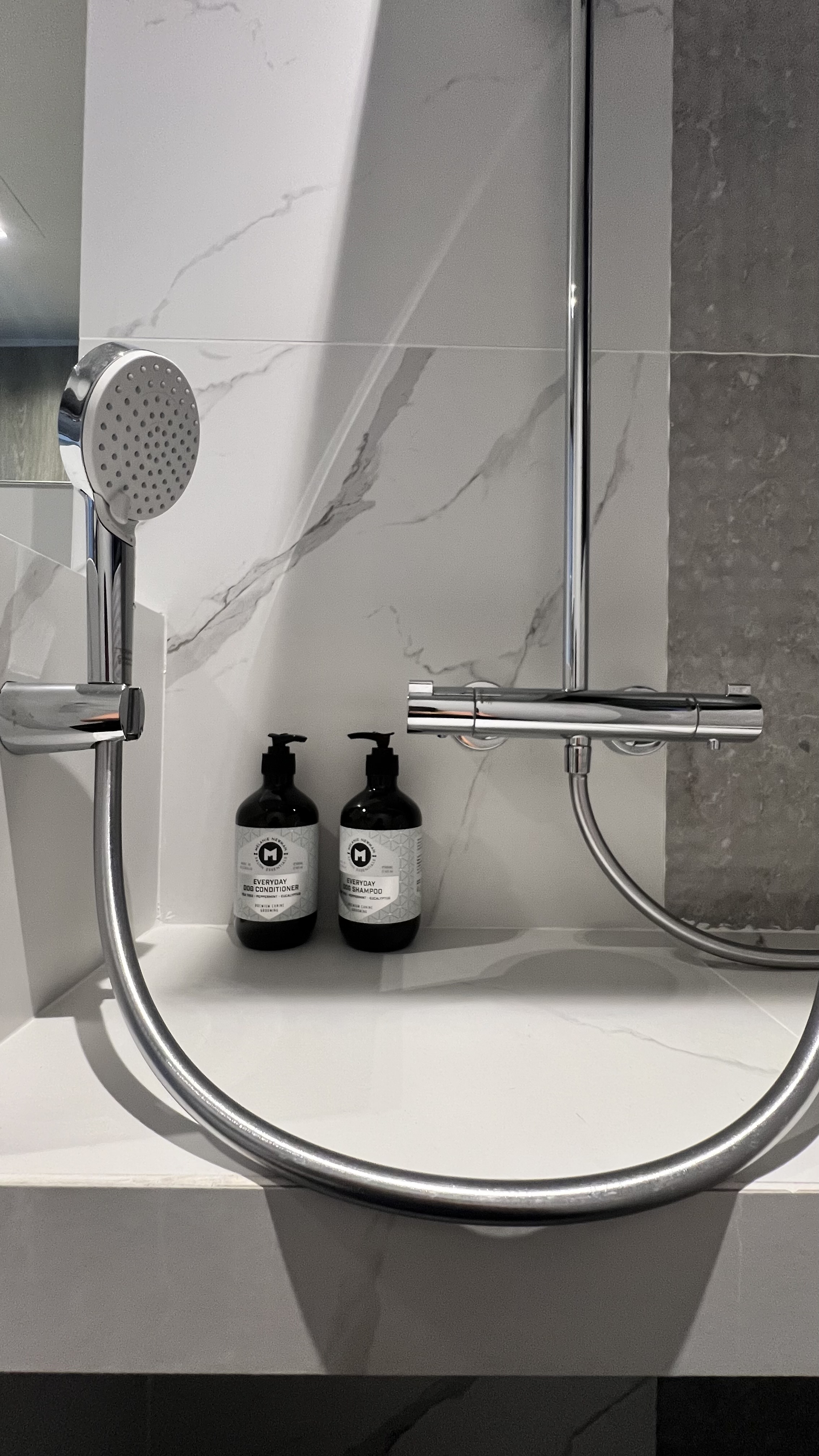 A Royal Retreat: Creating the Perfect Bath Sanctuary for ‘The Queen' - shower head, modern bathroom, sleek design, chrome