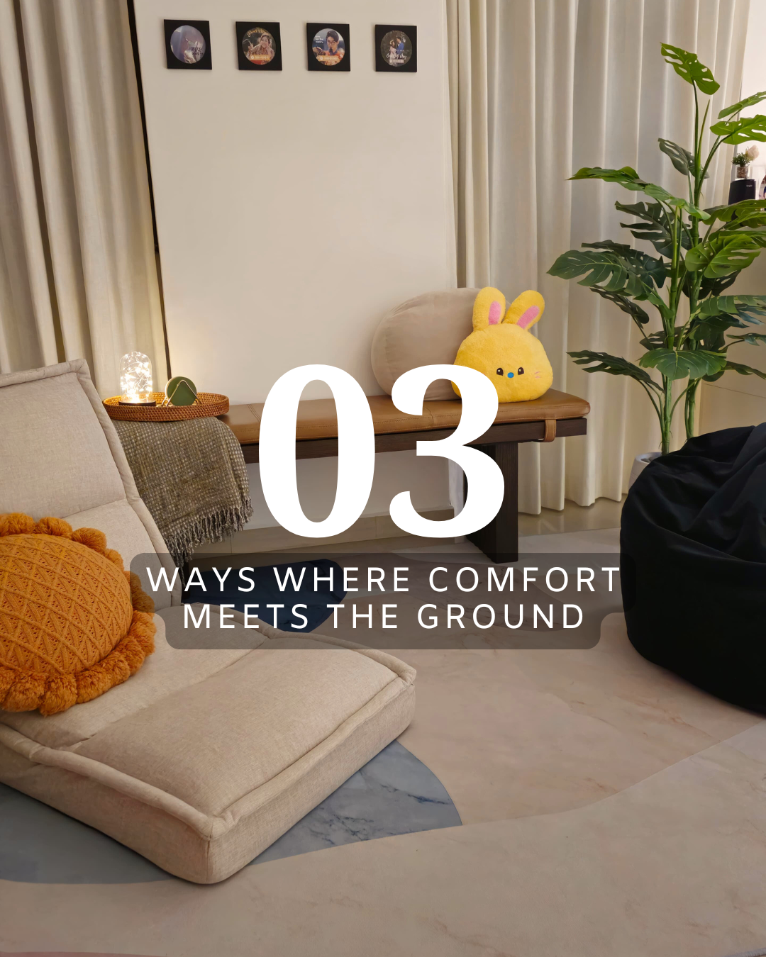 Our Cozy Area: 3 Ways Comfort Meets the Ground - Soft, cozy living room, comfortable seating, beige sofa, plush cushions
