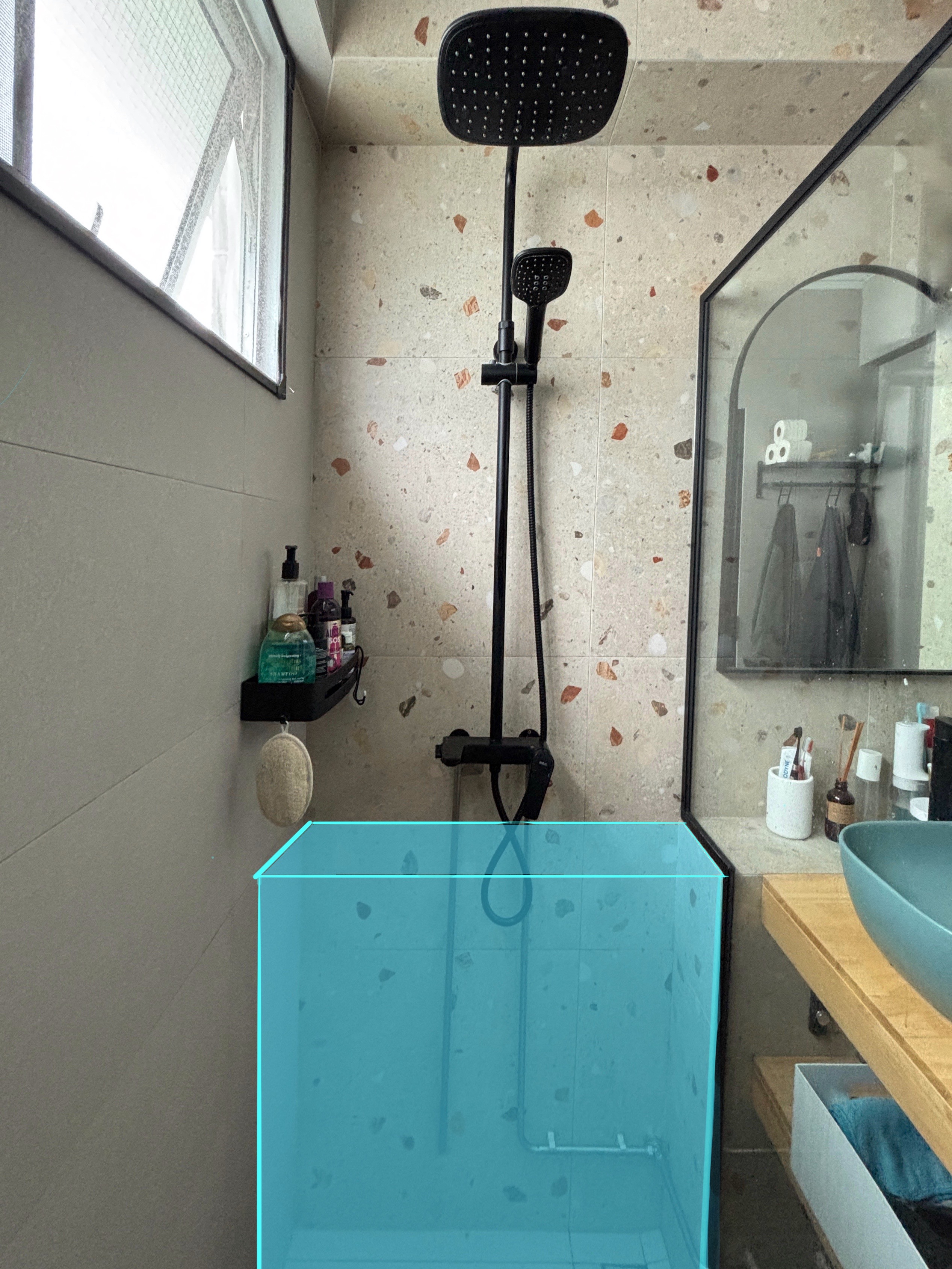 We regretted not doing this during our Bathroom Reno - bathtub, shower, sink, mirror, toiletries, soap, shampoo, conditioner