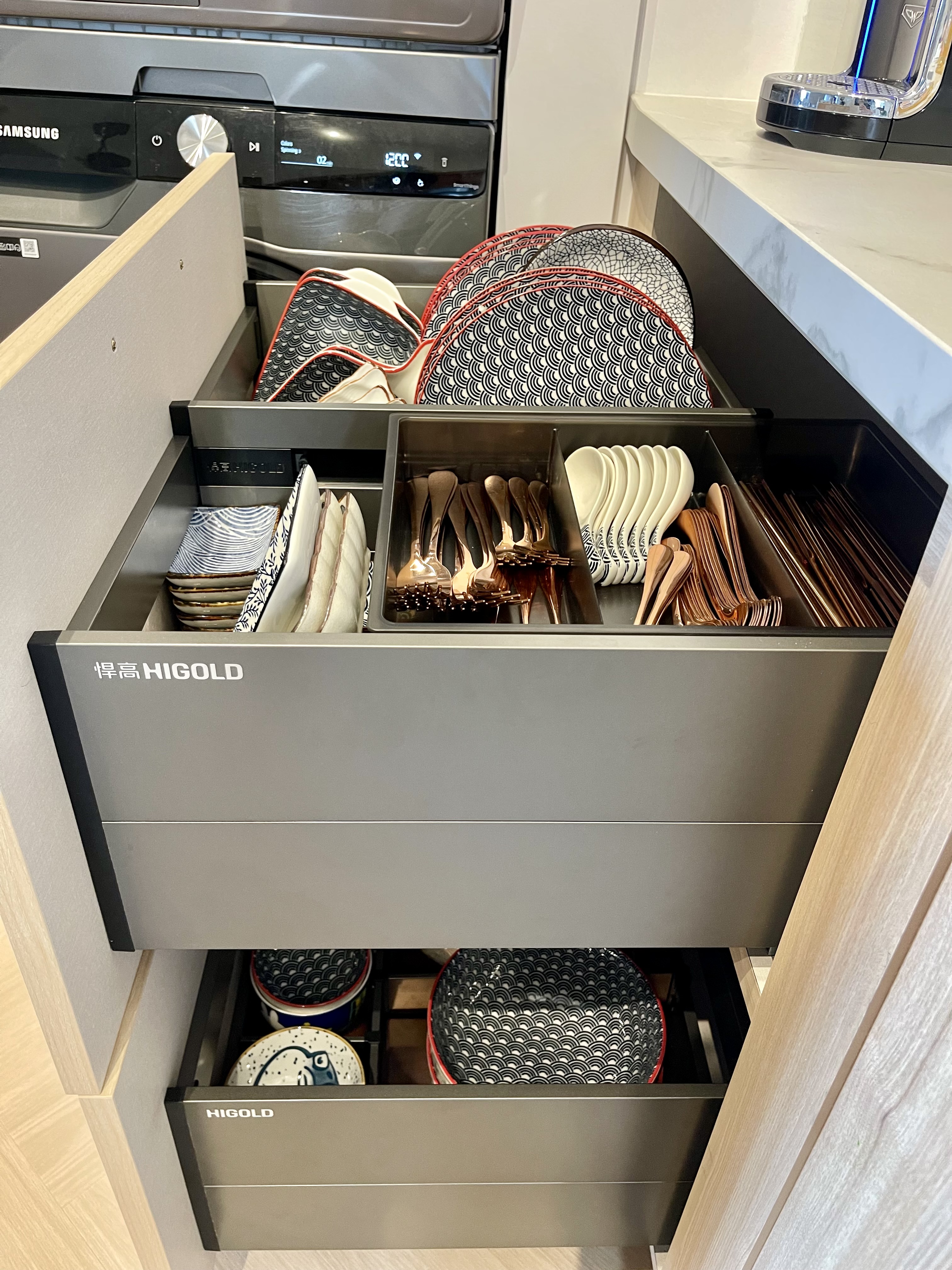 Keeping Our Open Concept Kitchen Clutter Free With Storage Solutions - modern kitchen drawer organization, stainless steel