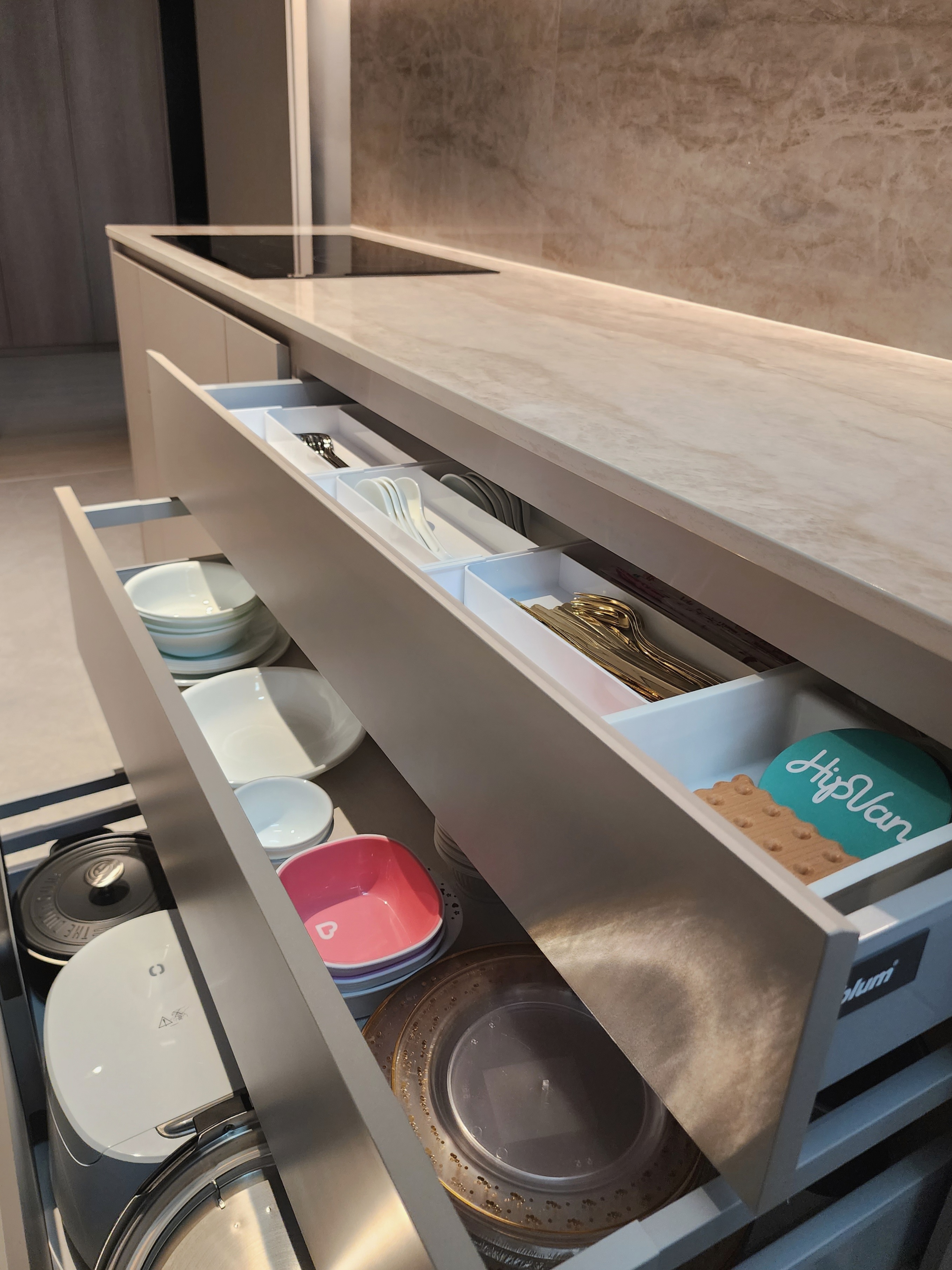 Our Kitchen Organisation: Peek Inside Our Cabinets & Drawers 👀 - Modern kitchen countertop, sleek drawer, open drawer