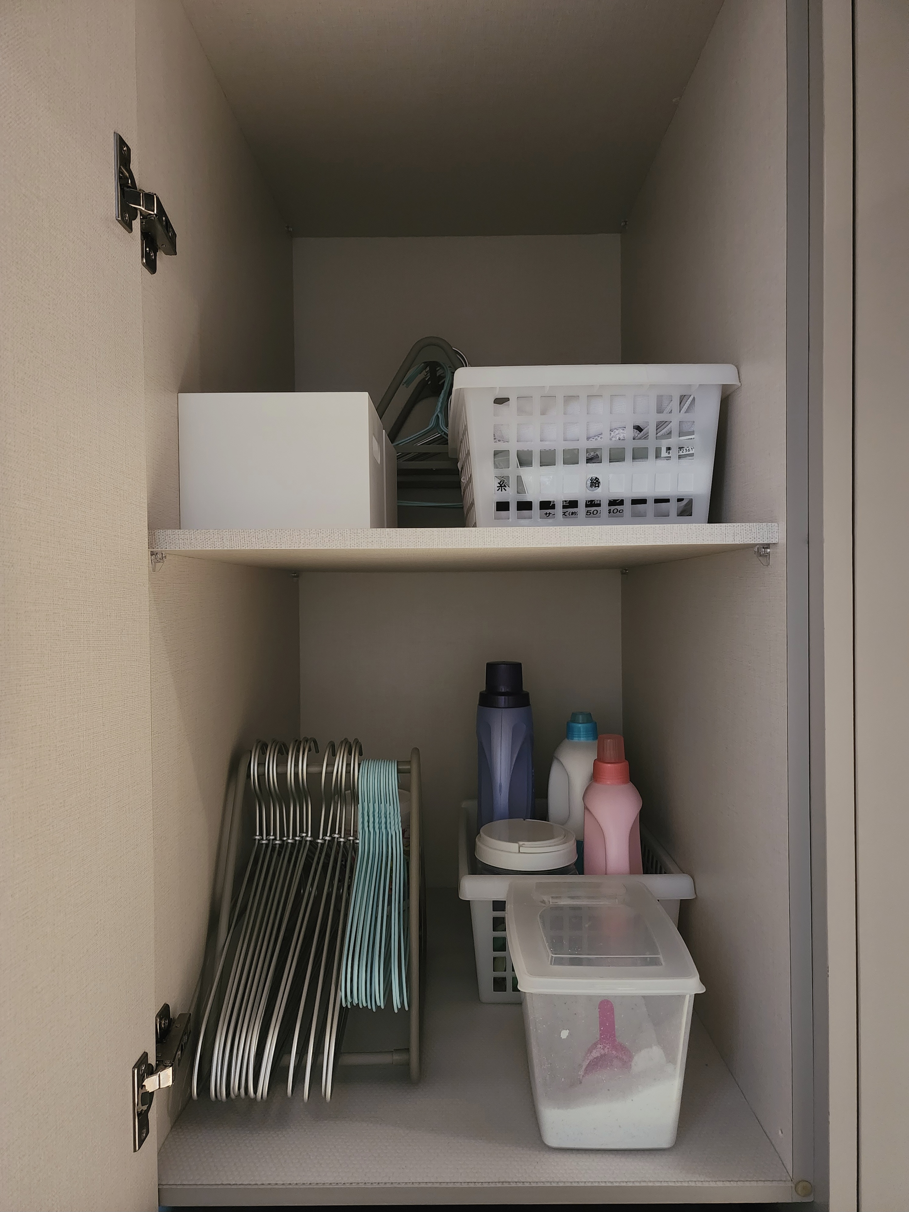 Our Kitchen Organisation: Peek Inside Our Cabinets & Drawers 👀 - Shelf with organized storage, beige textured wall, metal