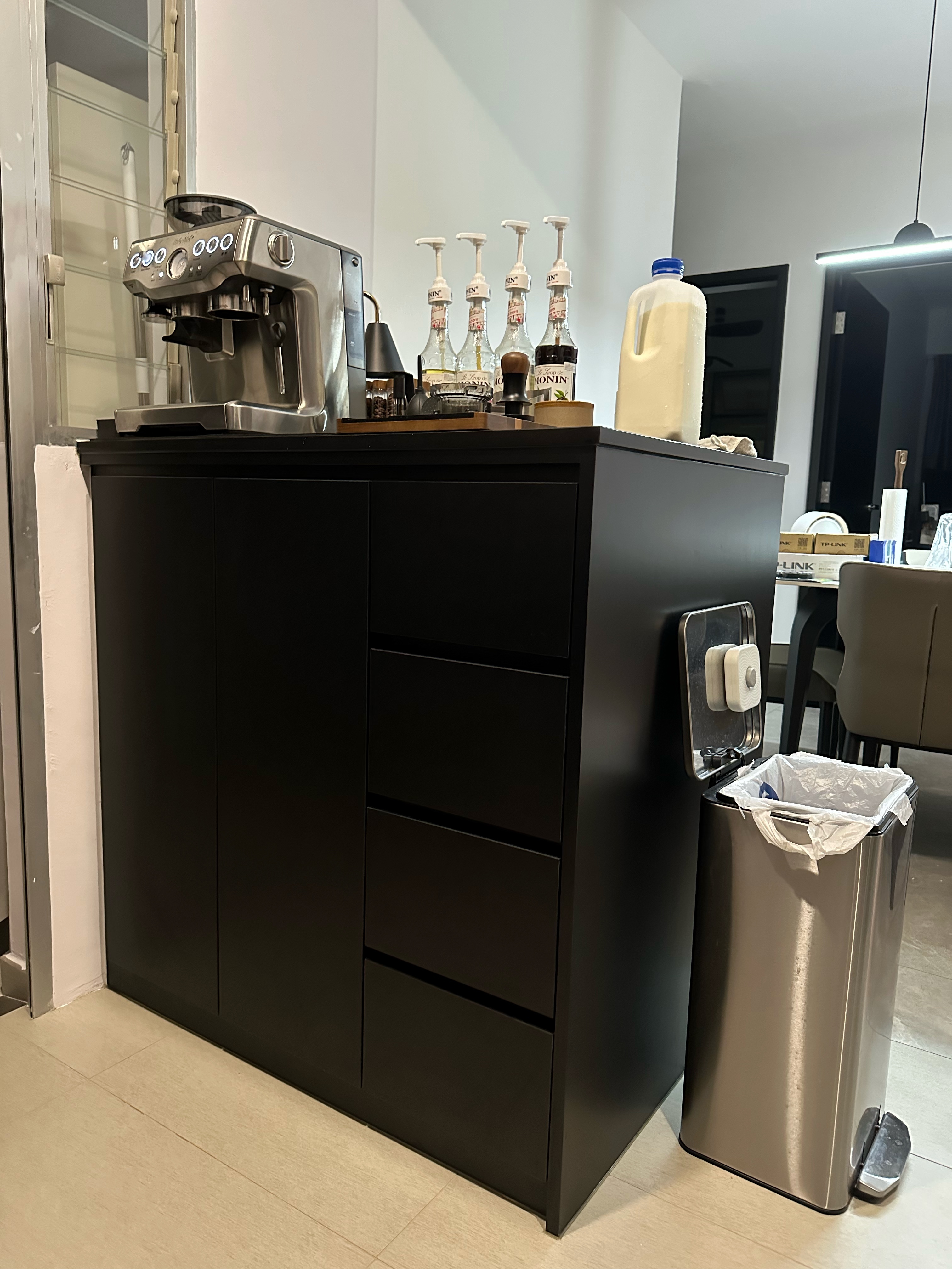 Kitchen Organisation: Streamlined Kitchen Essentials - black kitchen counter, coffee machine, stainless steel appliance