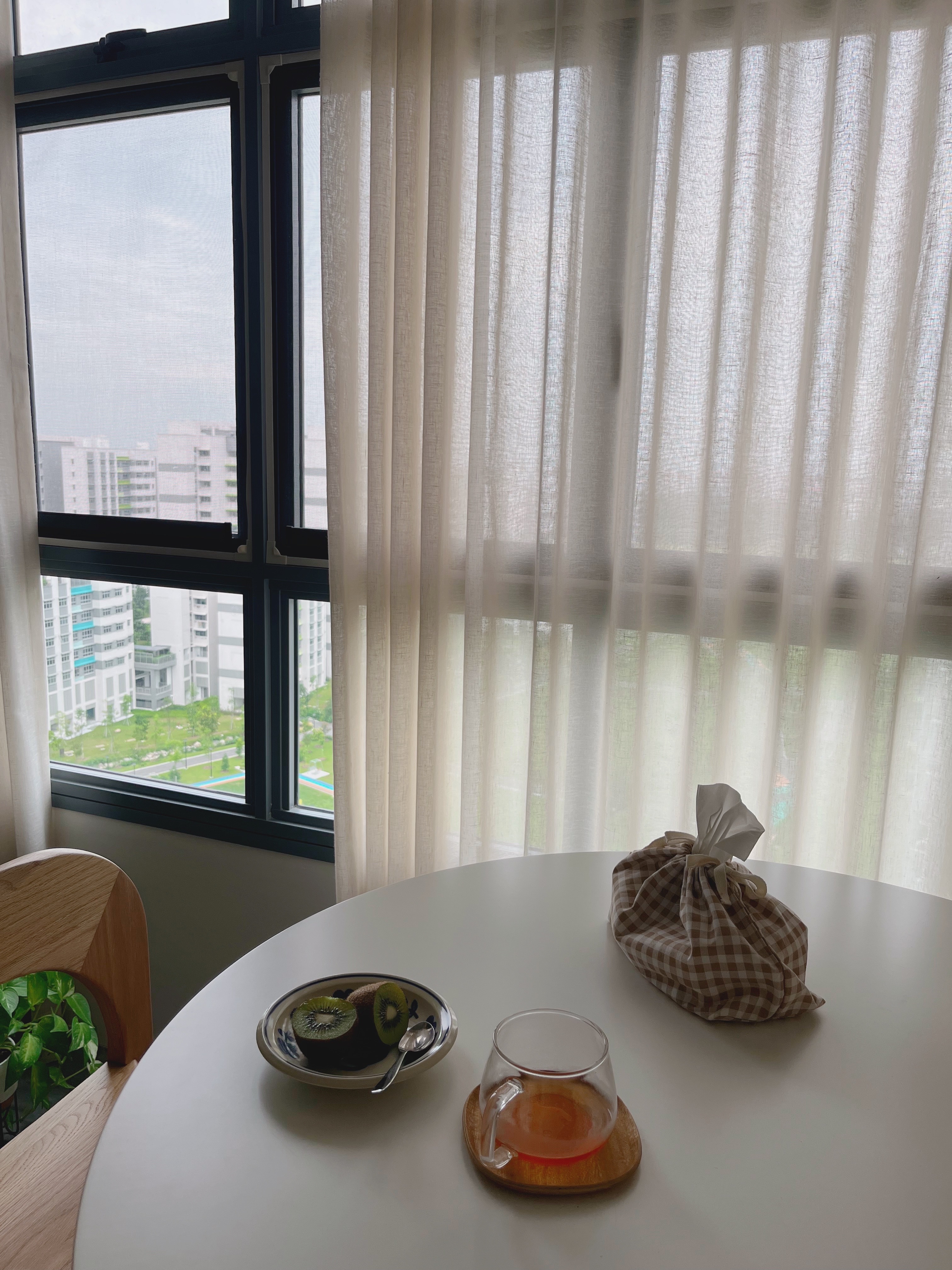 Chilling at home on the weekends - fav spots - White table, indoor setting, natural light, window with curtains, indoor