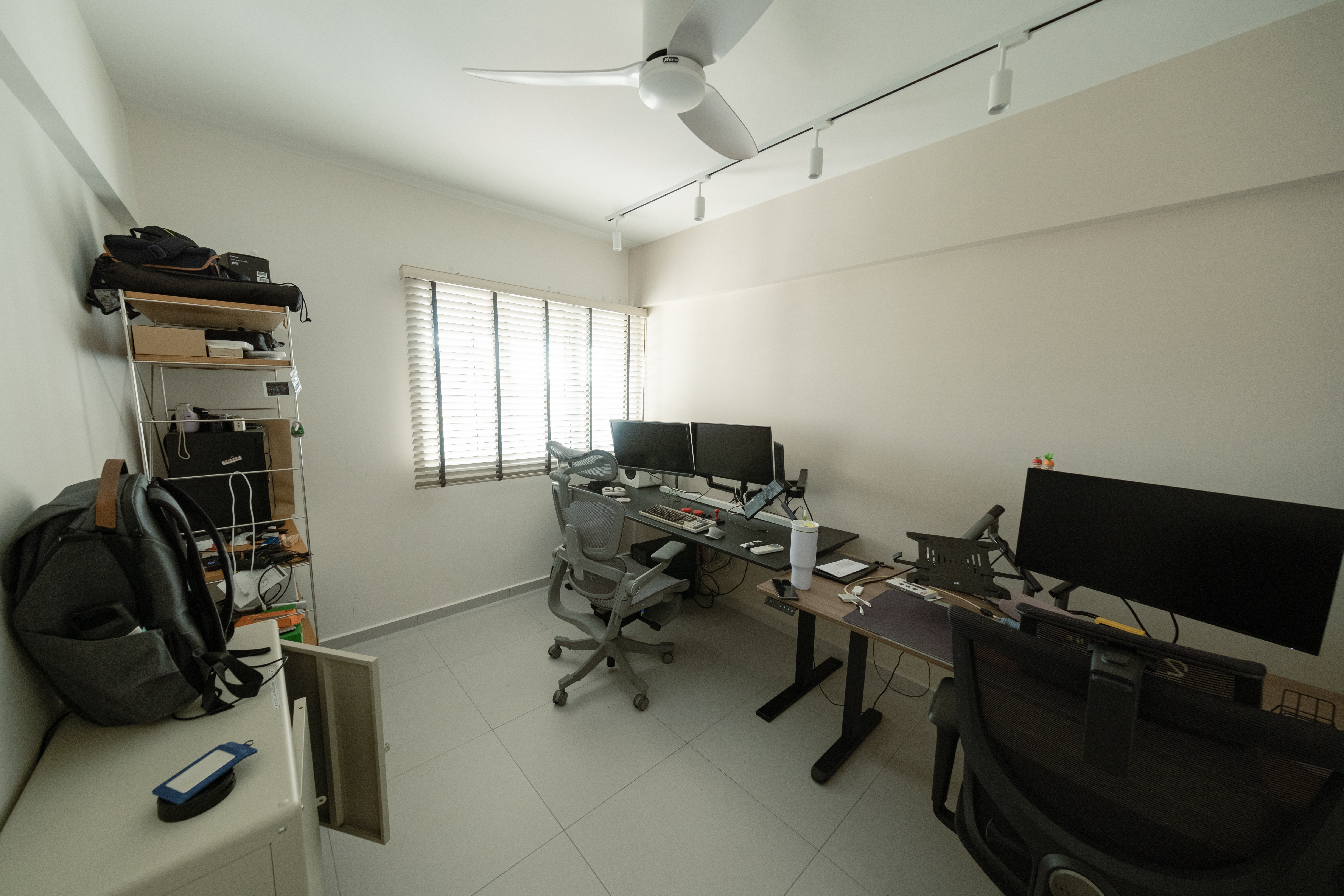 Maximising productivity in our study - Desk, office, workspace, computer, monitors, keyboard, mouse, chair, desk drawer