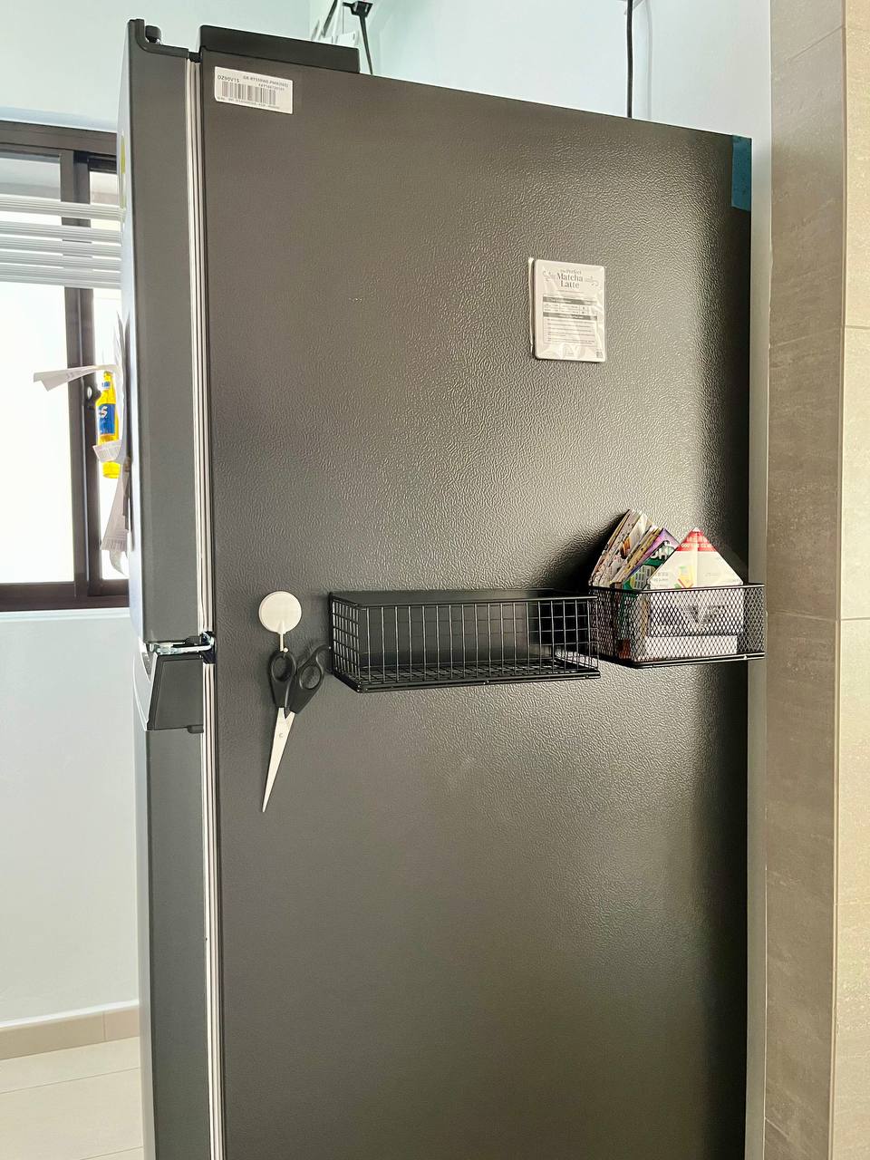 Kitchen Organisation and Reno Regret - Refrigerator, kitchen, storage, fridge door, magnets, scissors, wire rack, kitchen