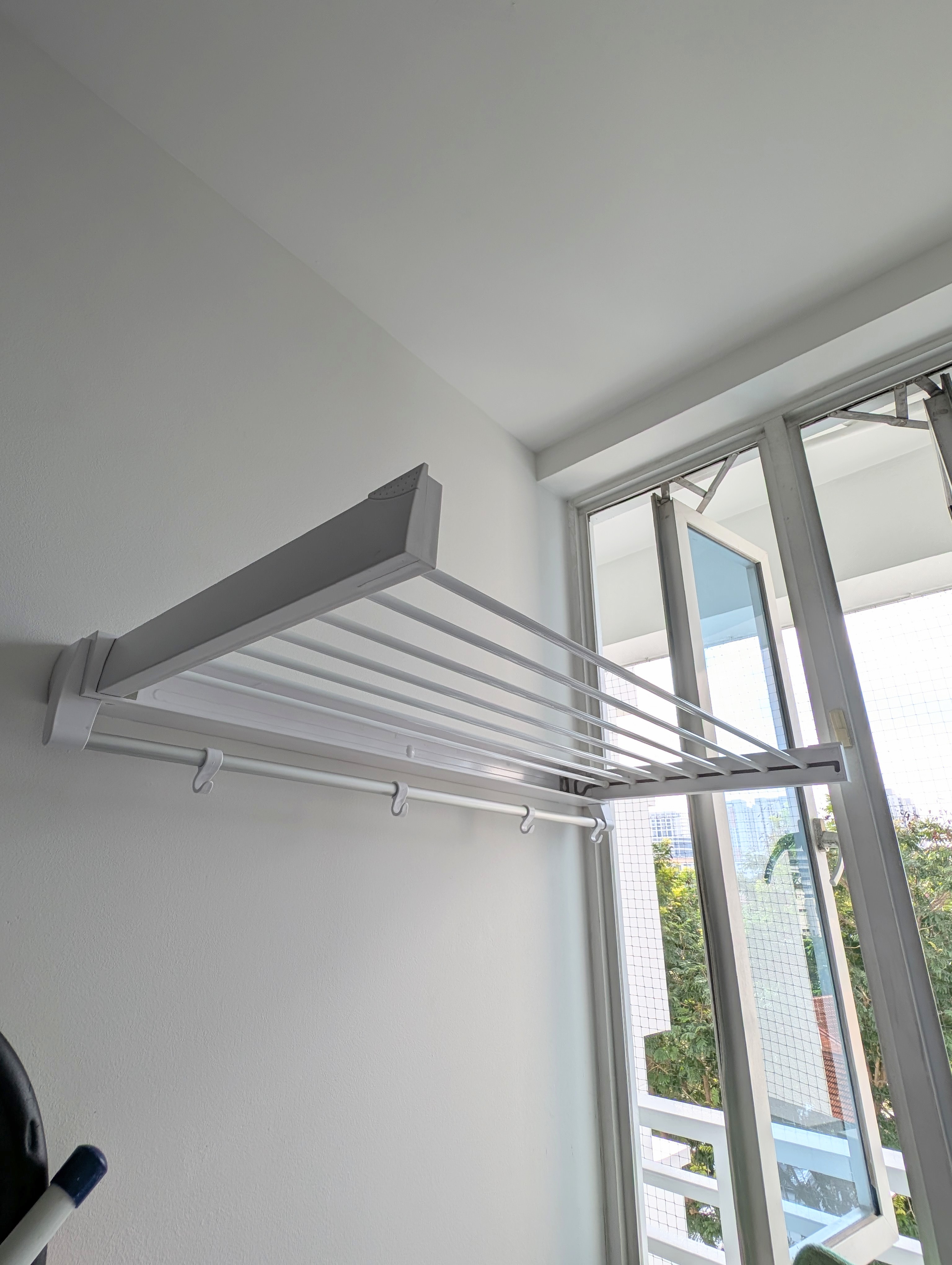 Our most unaesthetic post ever 😆 - White wall, window, metal rack, light fixture, ceiling, window frame, grid, window sill