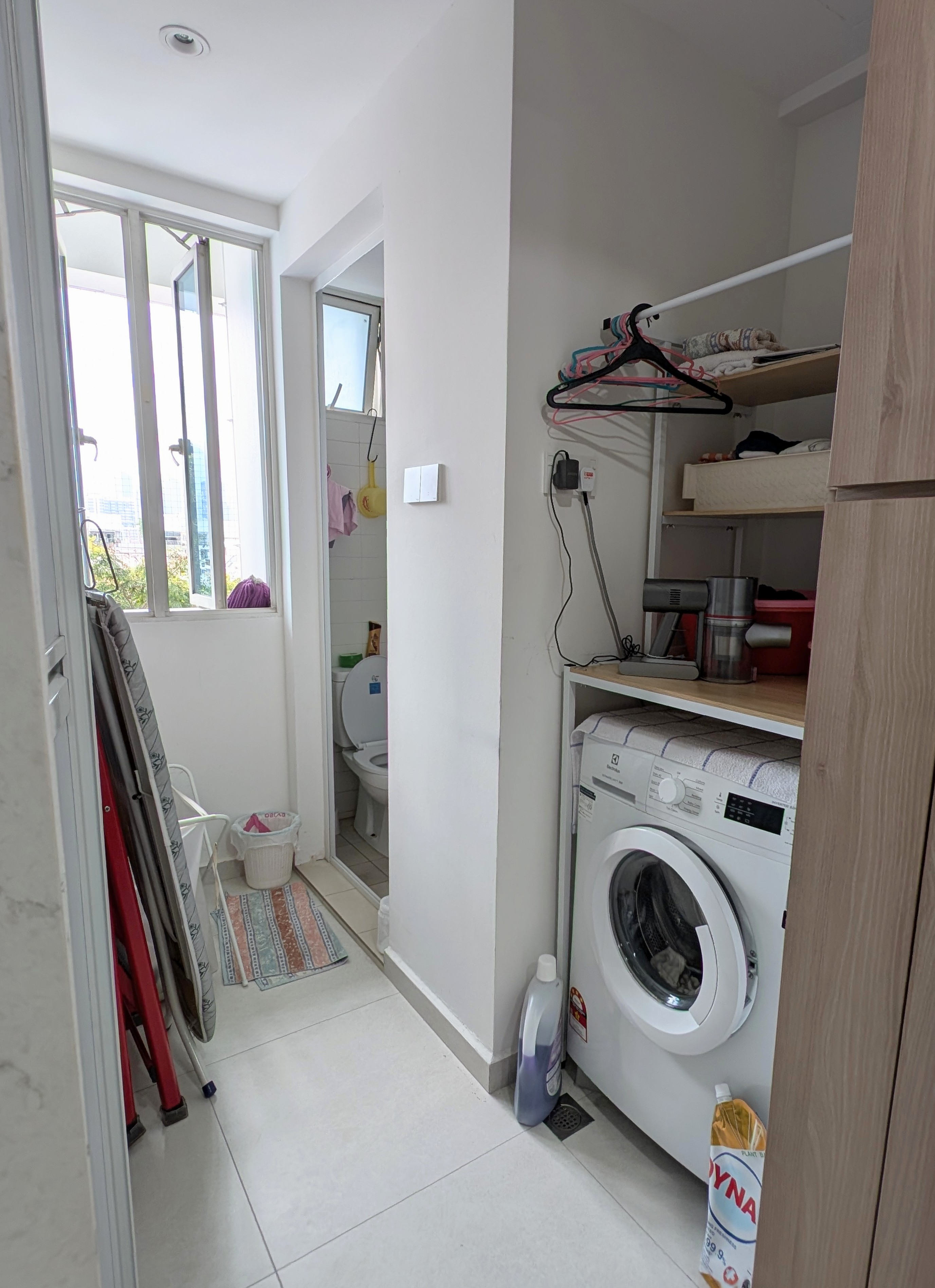 Our most unaesthetic post ever 😆 - Livable space, laundry room, washing machine, dryer, white tiled floor, window, laundry
