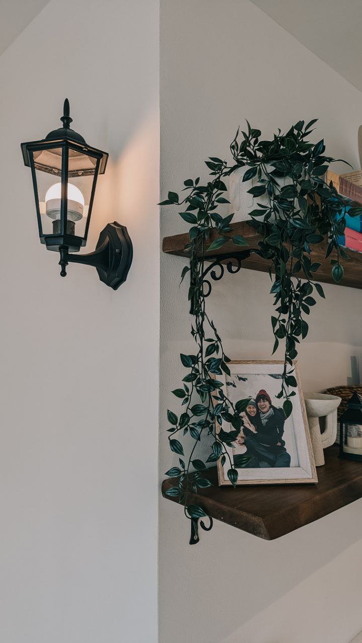 Step inside our warm and cozy 5 room Mediterranean home  - black lantern, vintage-style, wall-mounted, outdoor light, natural
