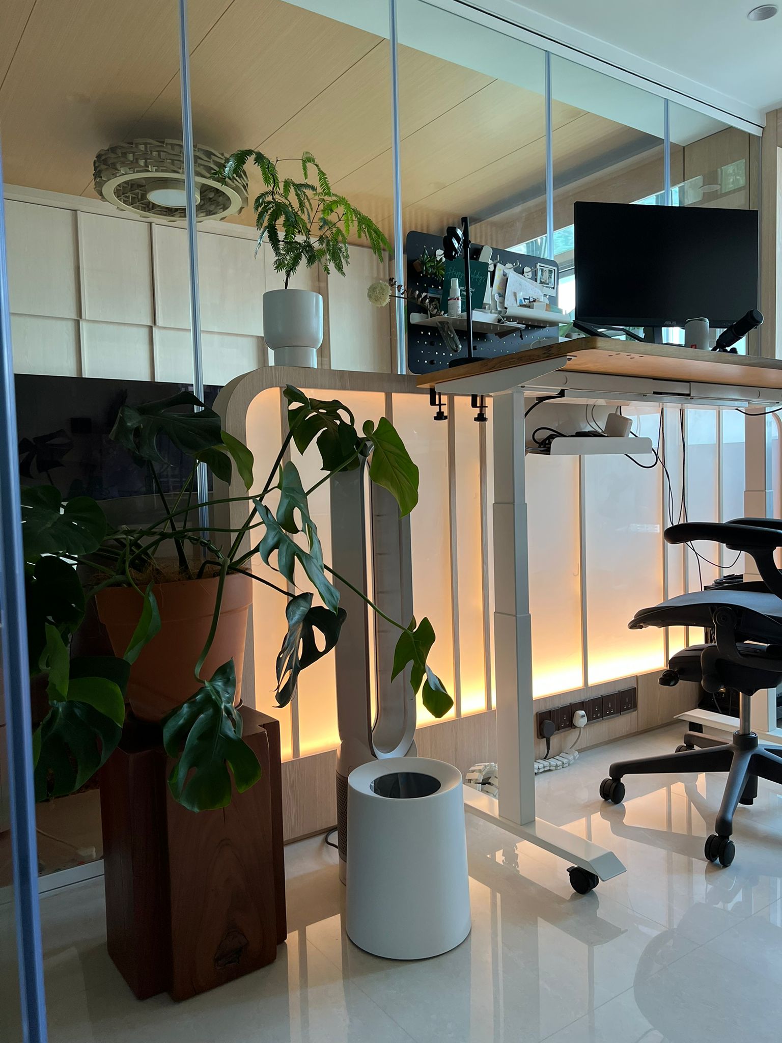 Blending Timeless Elegance: Our own Japanese-Inspired Modern Home - Modern workspace, sleek desk, ergonomic chair, potted