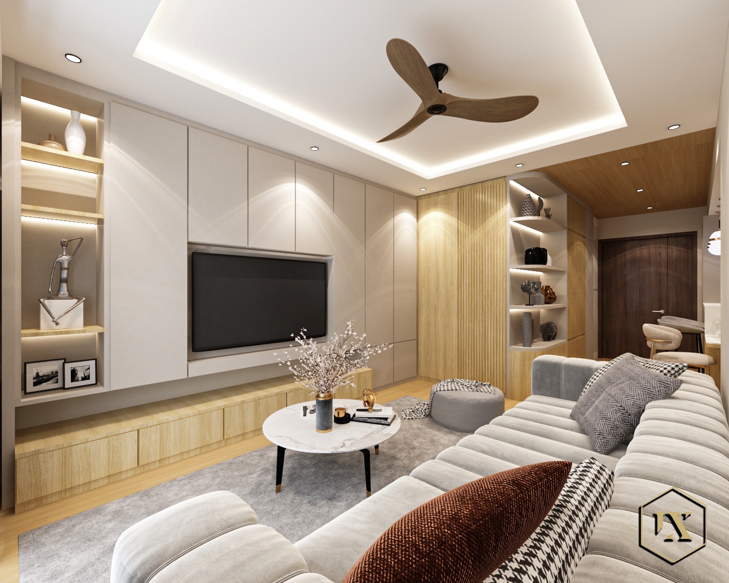 3 Non-Essentials Reno Costs We Saved On - Modern living room with sleek design, minimalist decor, spacious layout, neutral