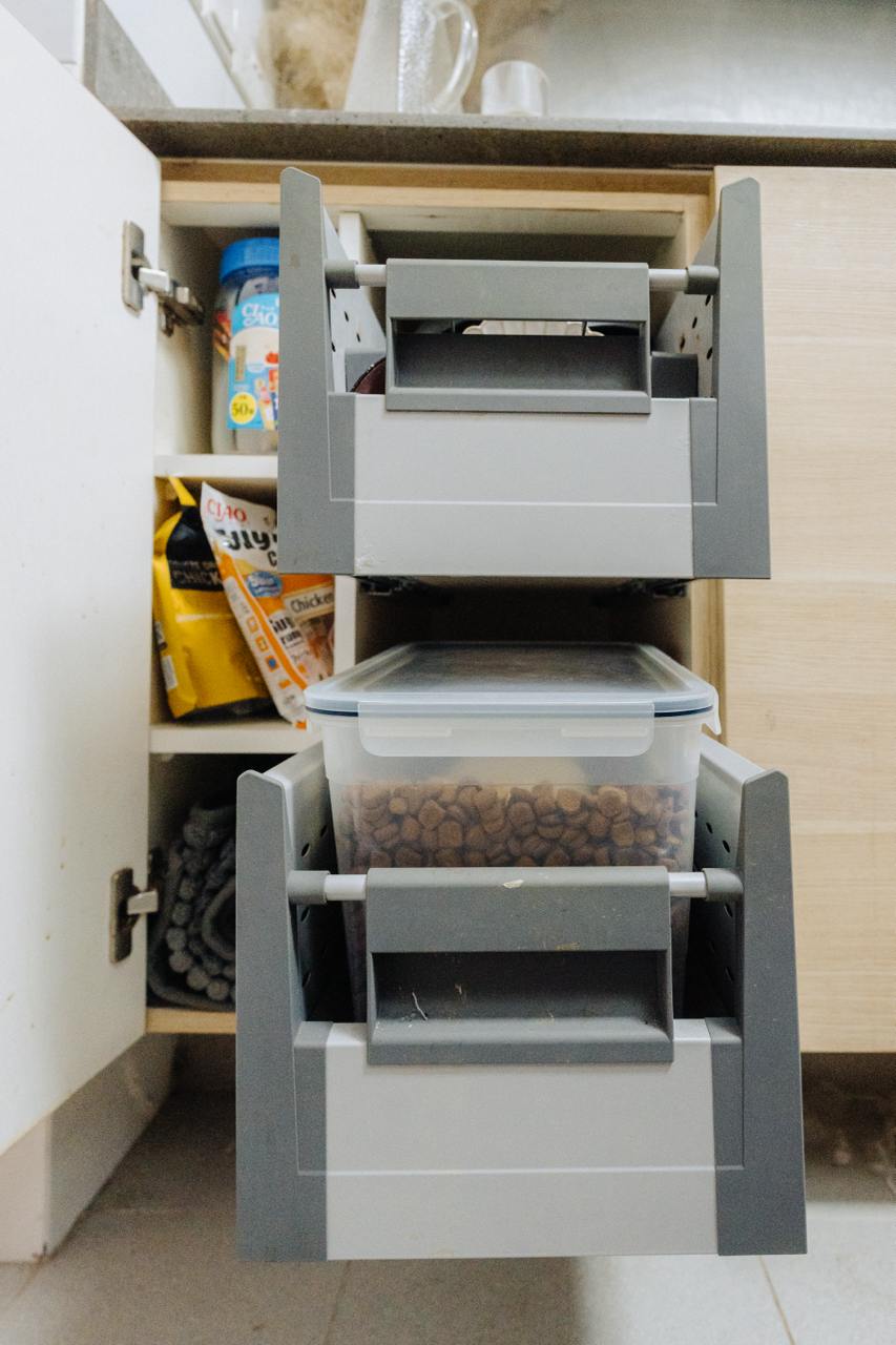 Tiny Kitchen Living: Organisation Tips To Live Mess Free - Cabinet, open, storage, drawer, food items, containers, plastic