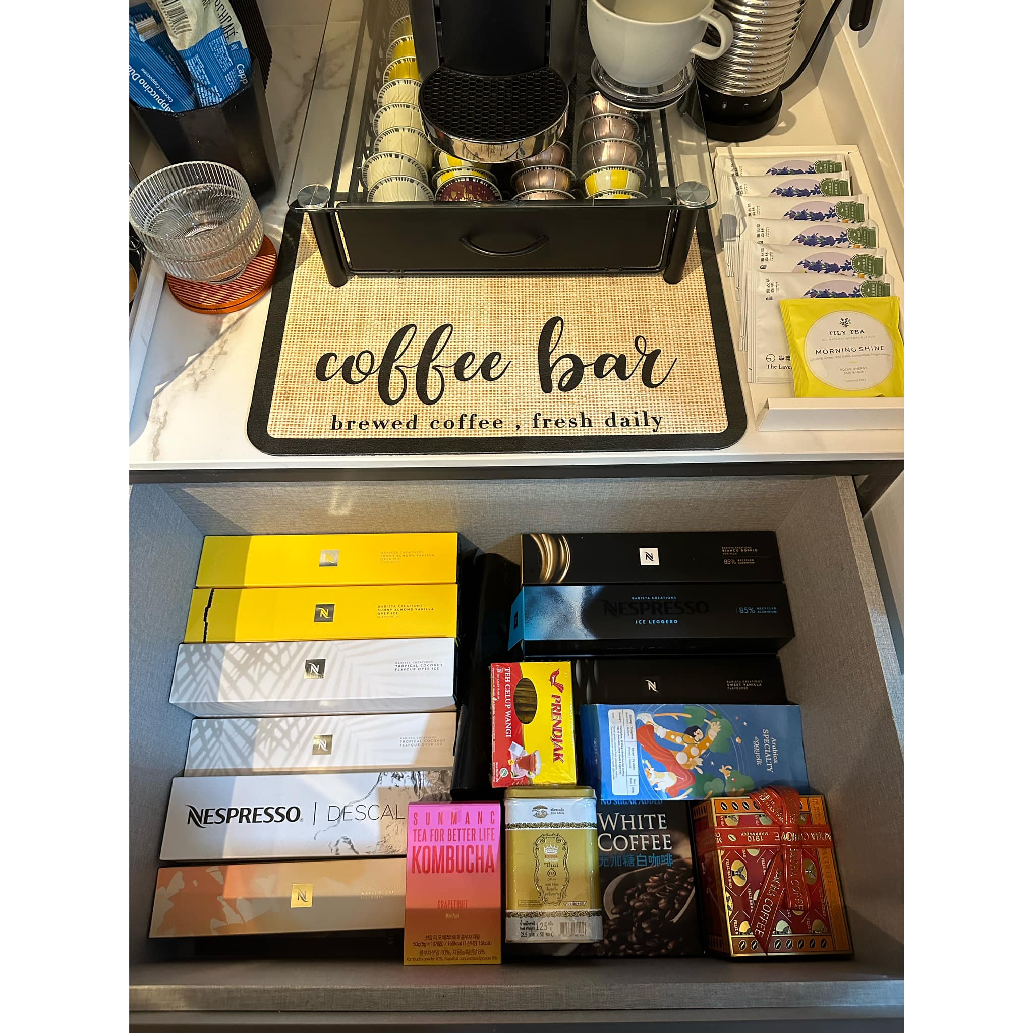 Organisation Lesson 101: 7 Tips To Getting Organised(Kitchen Edition)  - coffee bar, brewed coffee, fresh daily, Nespresso