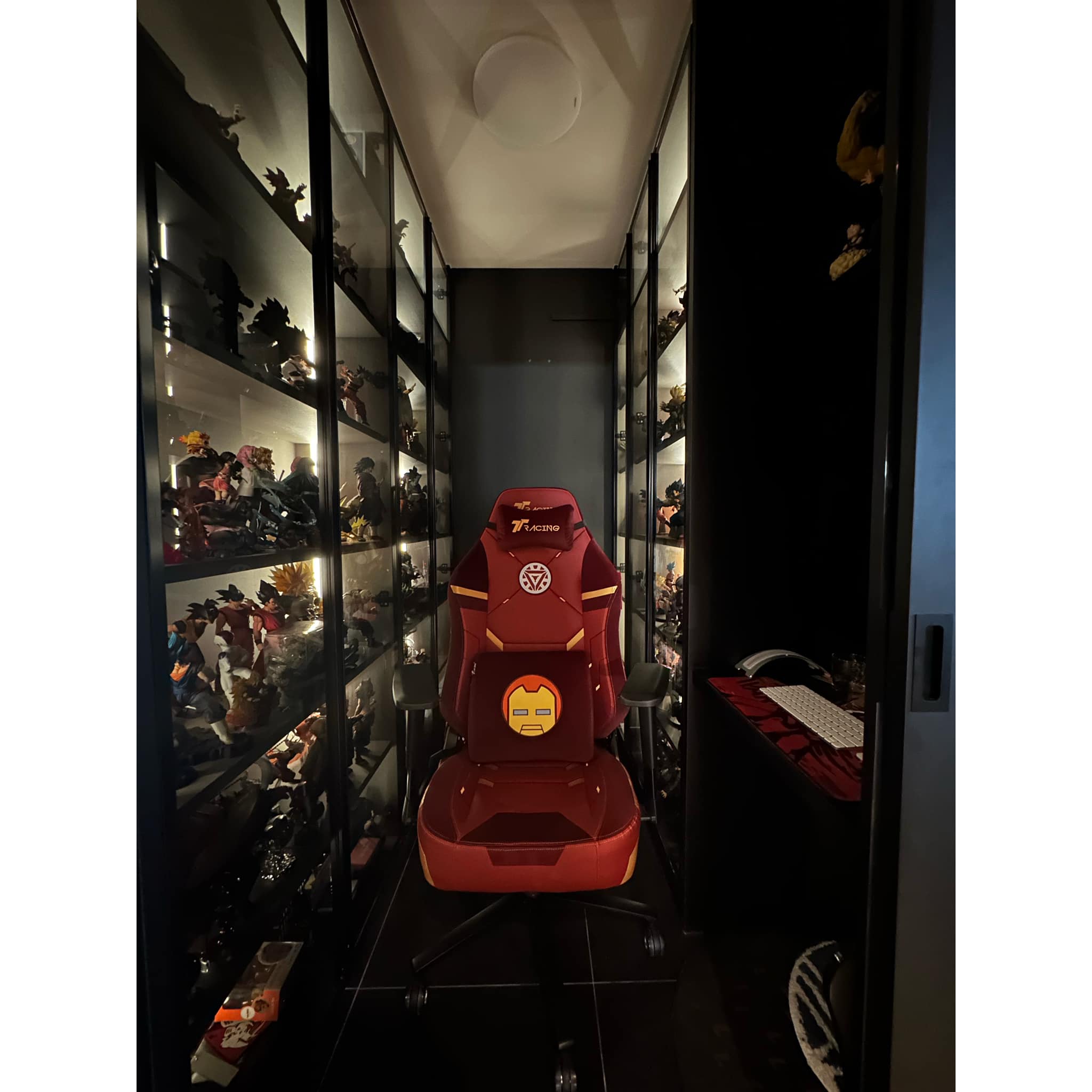 The Work-Play Balance: An Anime & Marvel Collector's Dream Workplace  - Red gaming chair with yellow accents, black and red