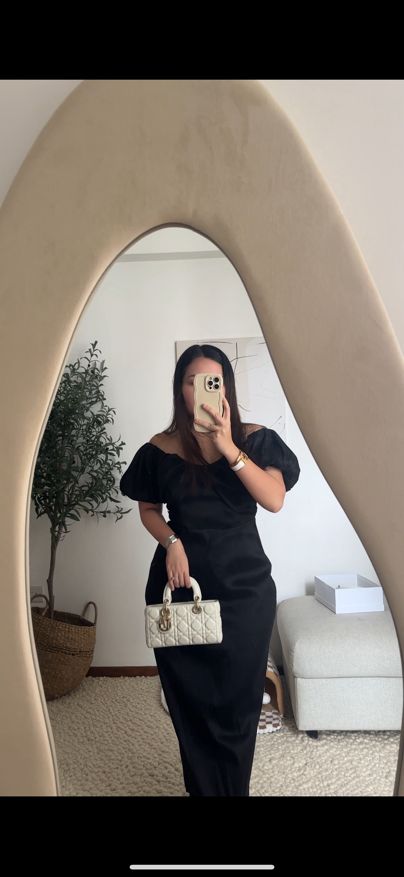 Our Spare Room: Styling It Into A Cosy & Multifunctional Space - black dress, off-shoulder, long sleeves, elegant, gold