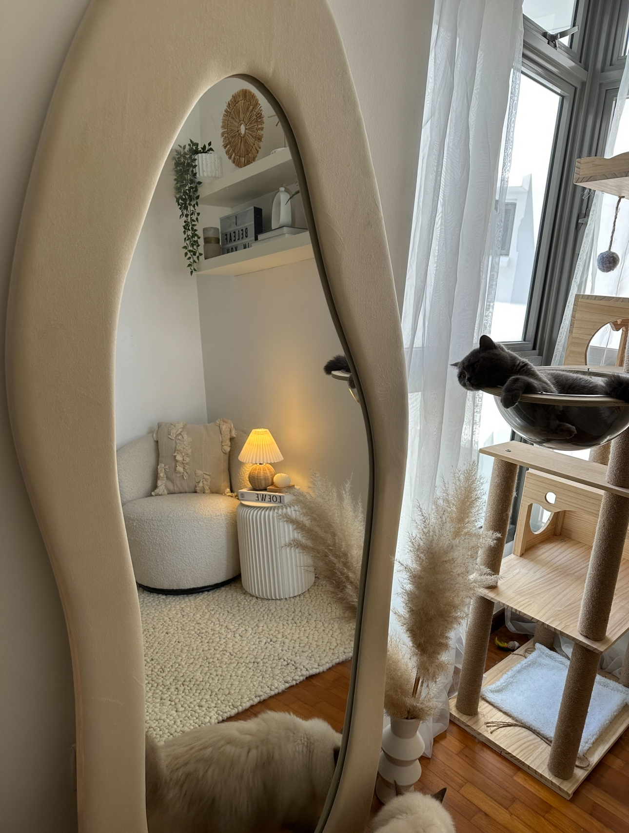 Our Spare Room: Styling It Into A Cosy & Multifunctional Space - Cream-colored, curved mirror, indoor setting, cozy room