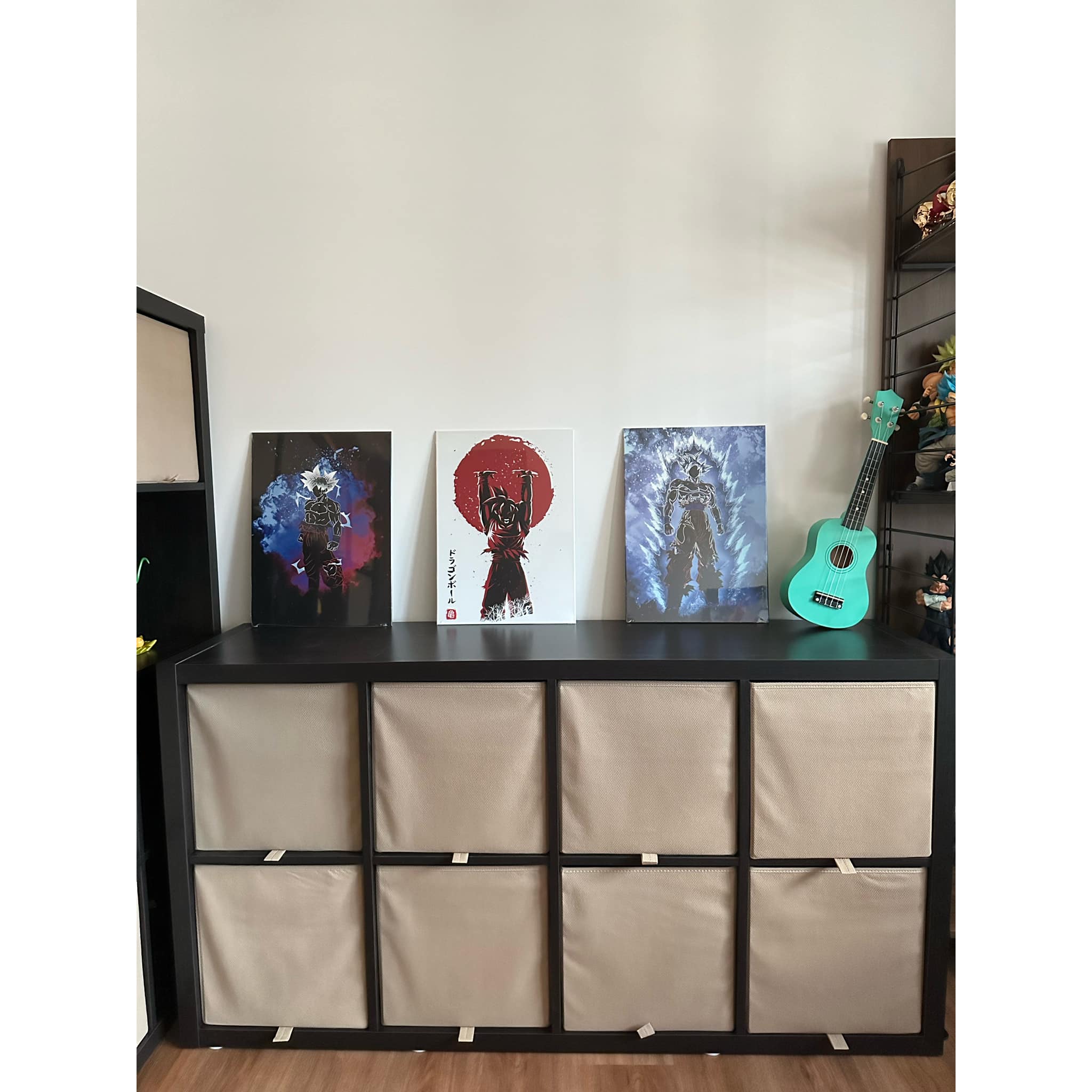 Where Creativity Meets Comfort: Building Our Own Cozy Hobby Space - Wall art, black cabinet, beige panels, minimalist decor