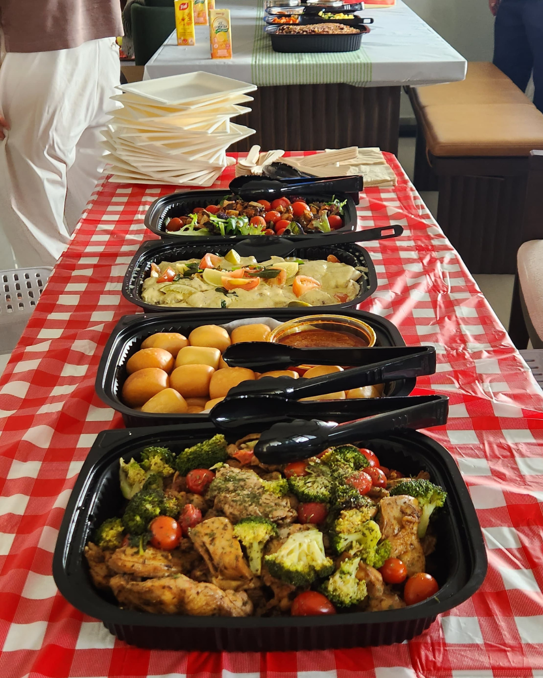 Hosting at Home: From 2 to 22  - Grilled chicken, roasted potatoes, fresh tomatoes, broccoli, black beans, salsa, grilled