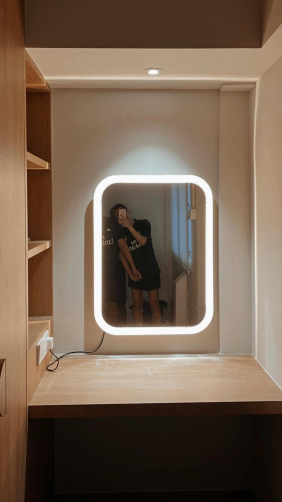 Home Reno Regrets - What We Could Have Done Differently - Modern vanity mirror, minimalist design, sleek frame, illuminated