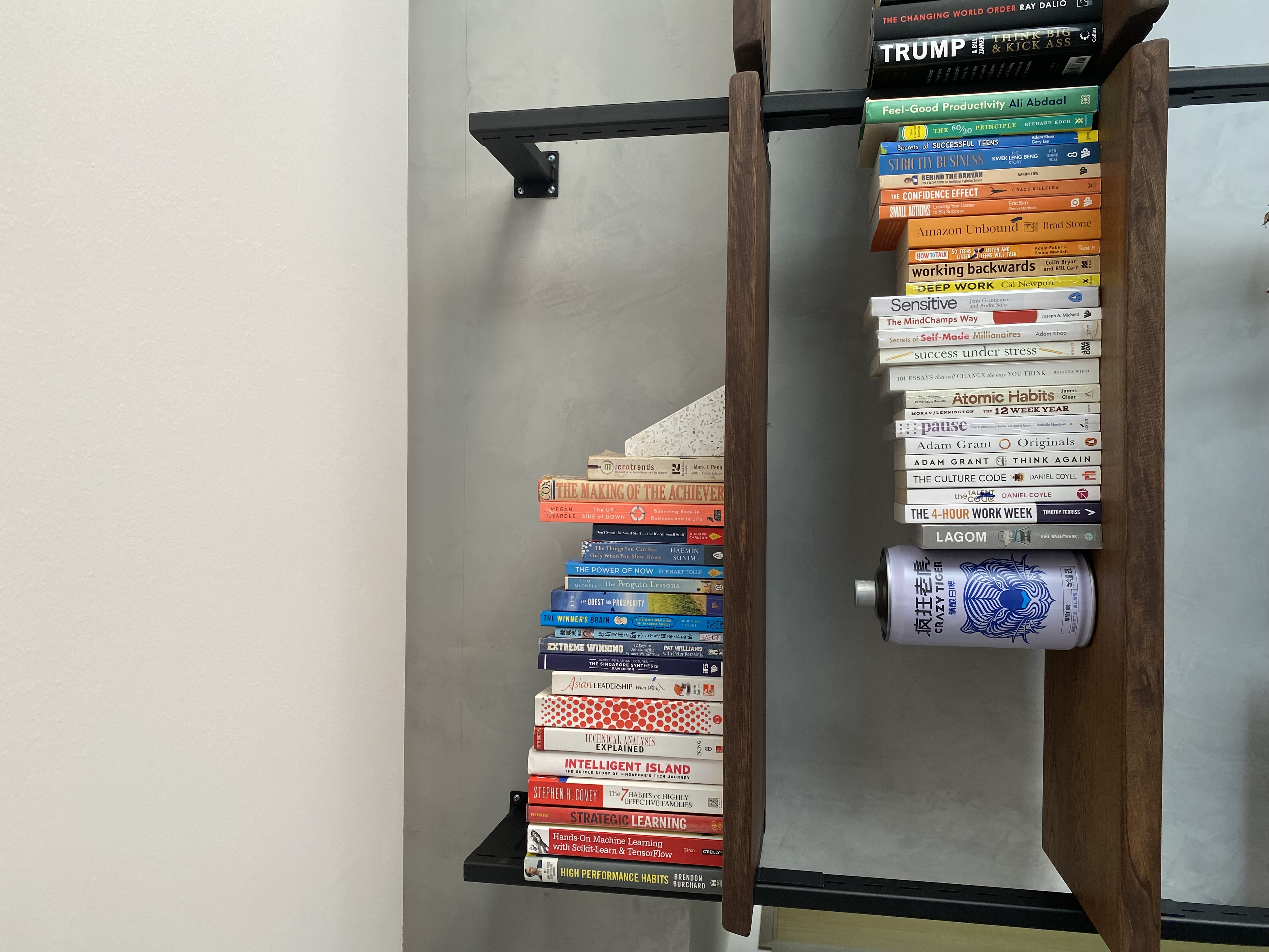 Aesthetic decorative, functional homewares at our place - "Stacked books on a modern bookshelf, organized by genre and