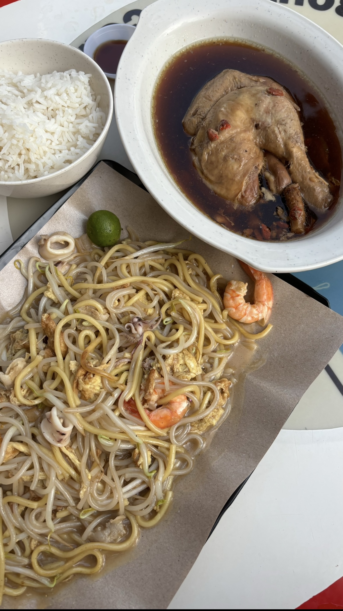 Our simple weekend routine 💖 - Vietnamese noodles with shrimp, chicken, and lime, served with a bowl of broth and rice