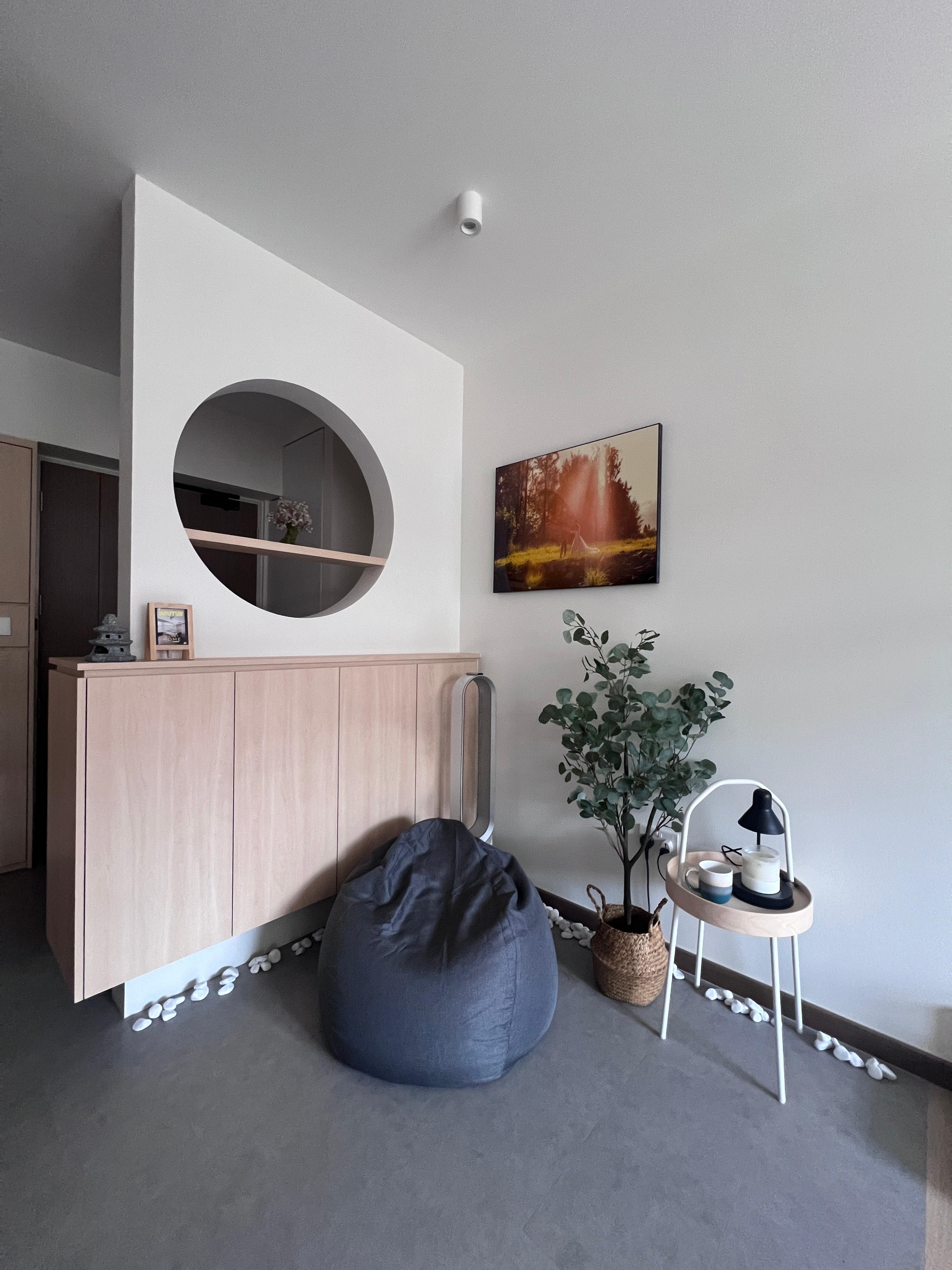 Cozy corner for a warm cup of tea and a good book  - Modern minimalist living room, contemporary furniture, light wood