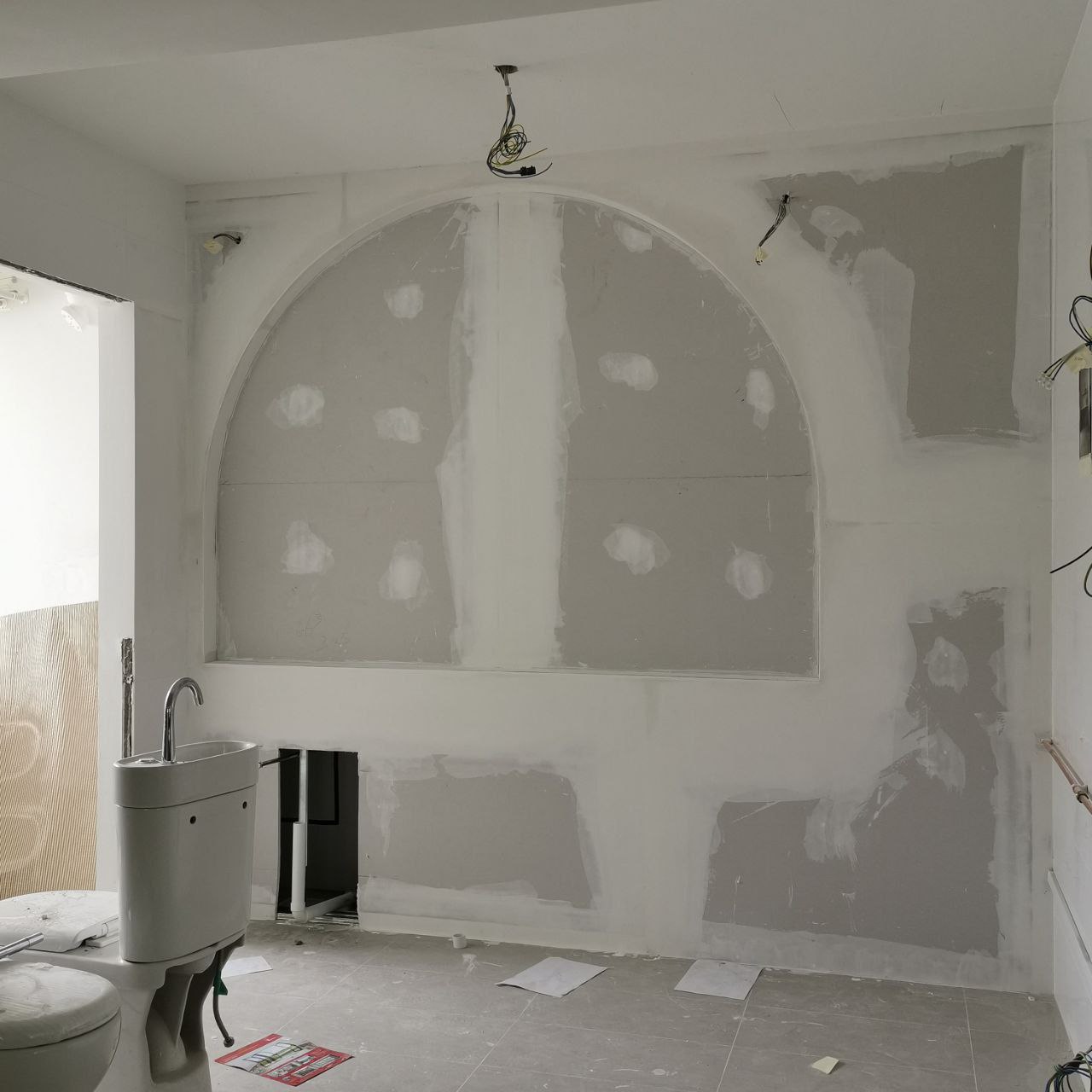 Why we will definitely get an ID for renovation!  - Under-sink vanity, bathroom renovation, wall under construction, gray