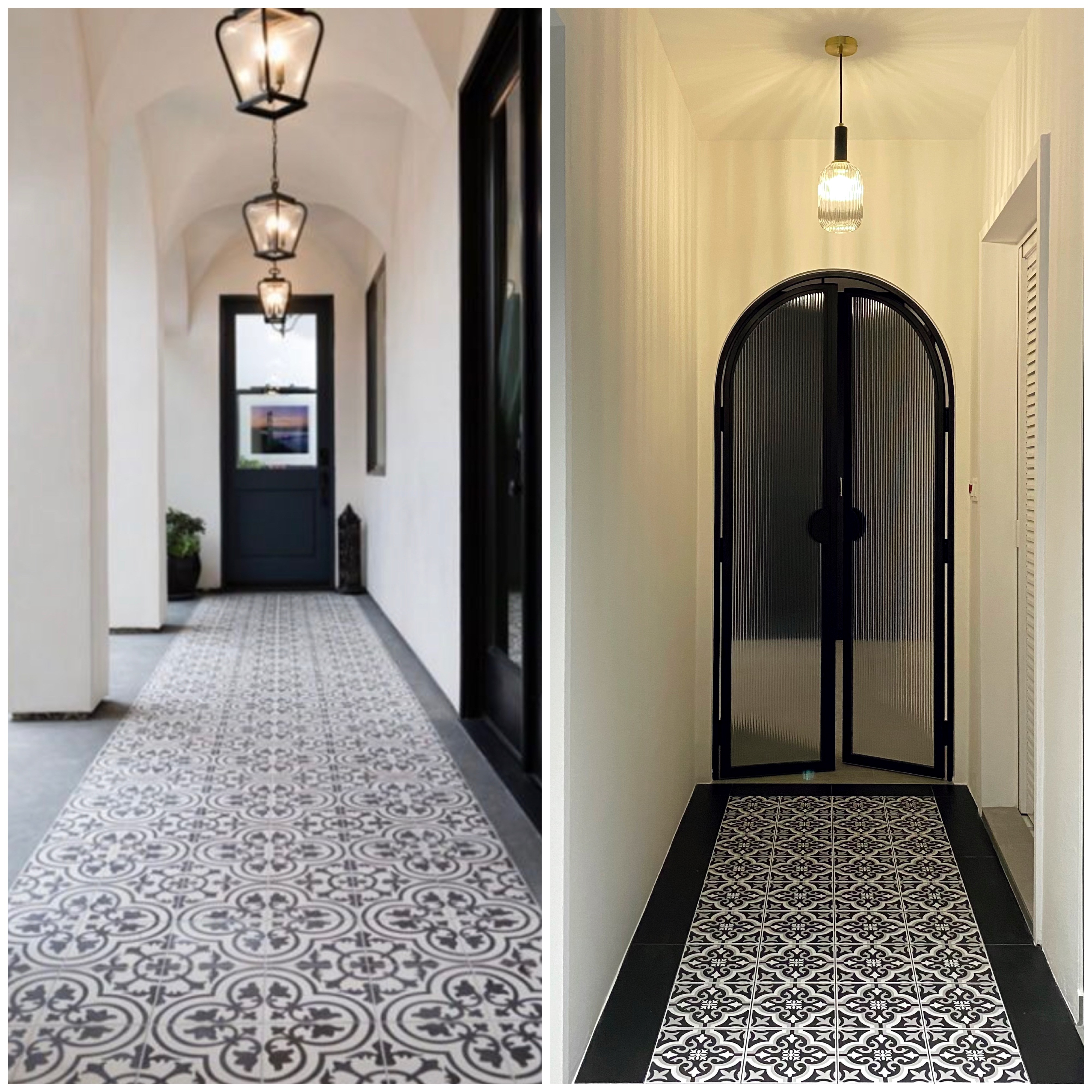Why we will definitely get an ID for renovation!  - Arched hallway with hanging lanterns, patterned tile floor, black and