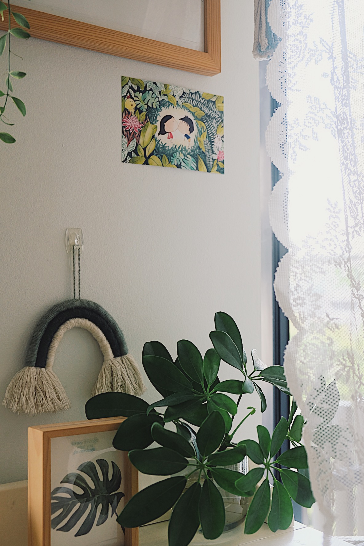 He promised her a Forest: Bits of green in every corner of our home - vibrant green plants, natural light streaming, cozy