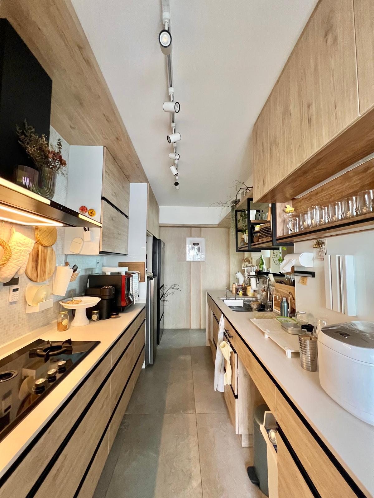 A Little Mess, A Lot of Love | My Cozy Kitchen Corner - Wooden cabinetry, modern kitchen, sleek appliances, white