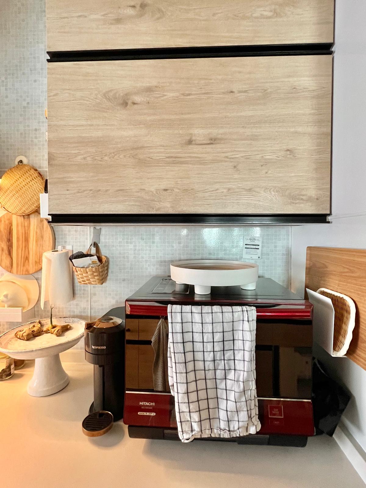 A Little Mess, A Lot of Love | My Cozy Kitchen Corner - Wooden cabinets, modern kitchen, countertop, white plate, herbal tea