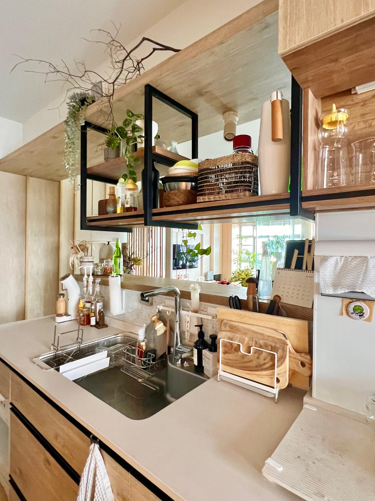 A Little Mess, A Lot of Love | My Cozy Kitchen Corner - Wooden kitchen cabinetry, modern design, open shelving, natural