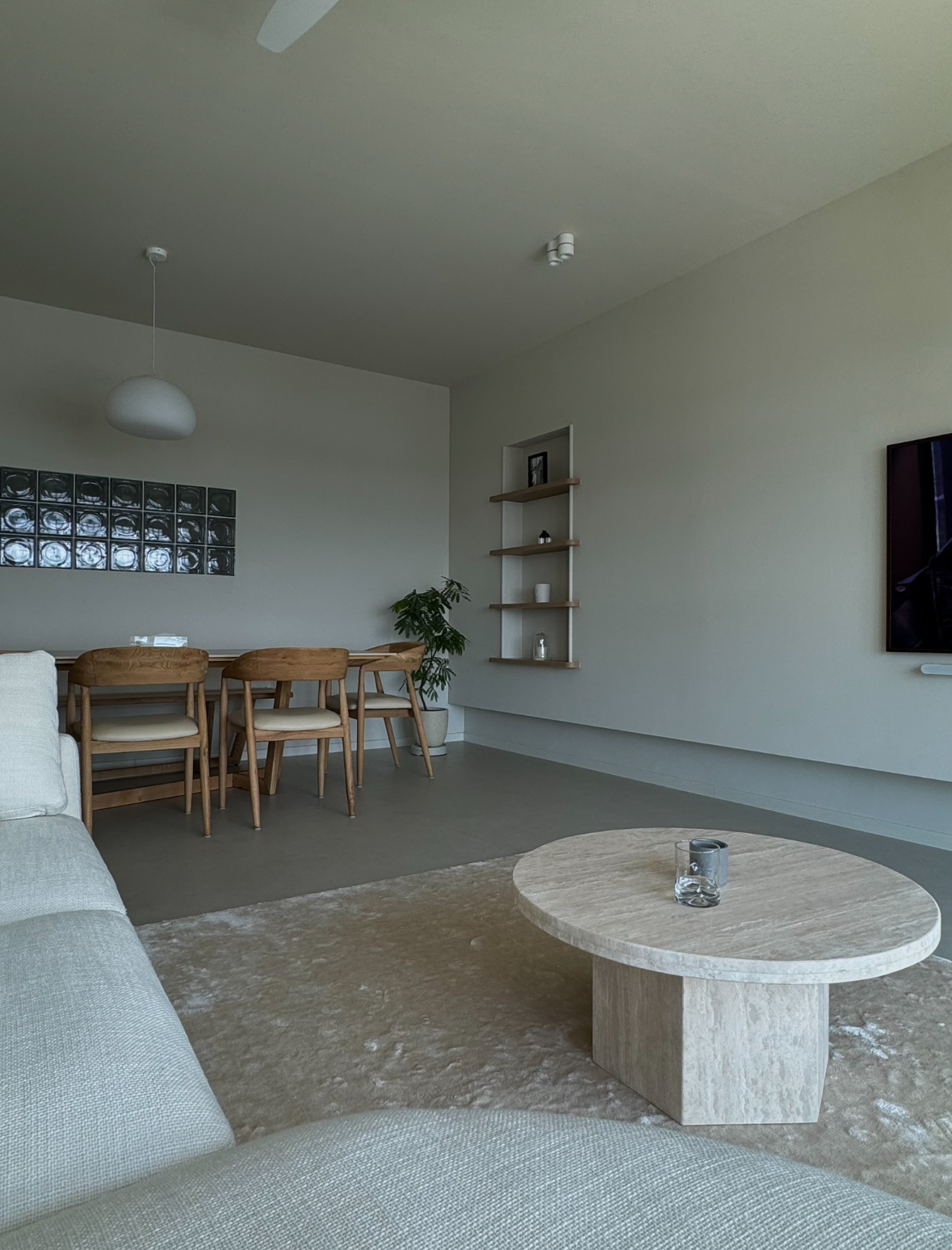 Welcome to our Edition Hotel inspired living room - modern living room, minimalist design, neutral color palette, cozy