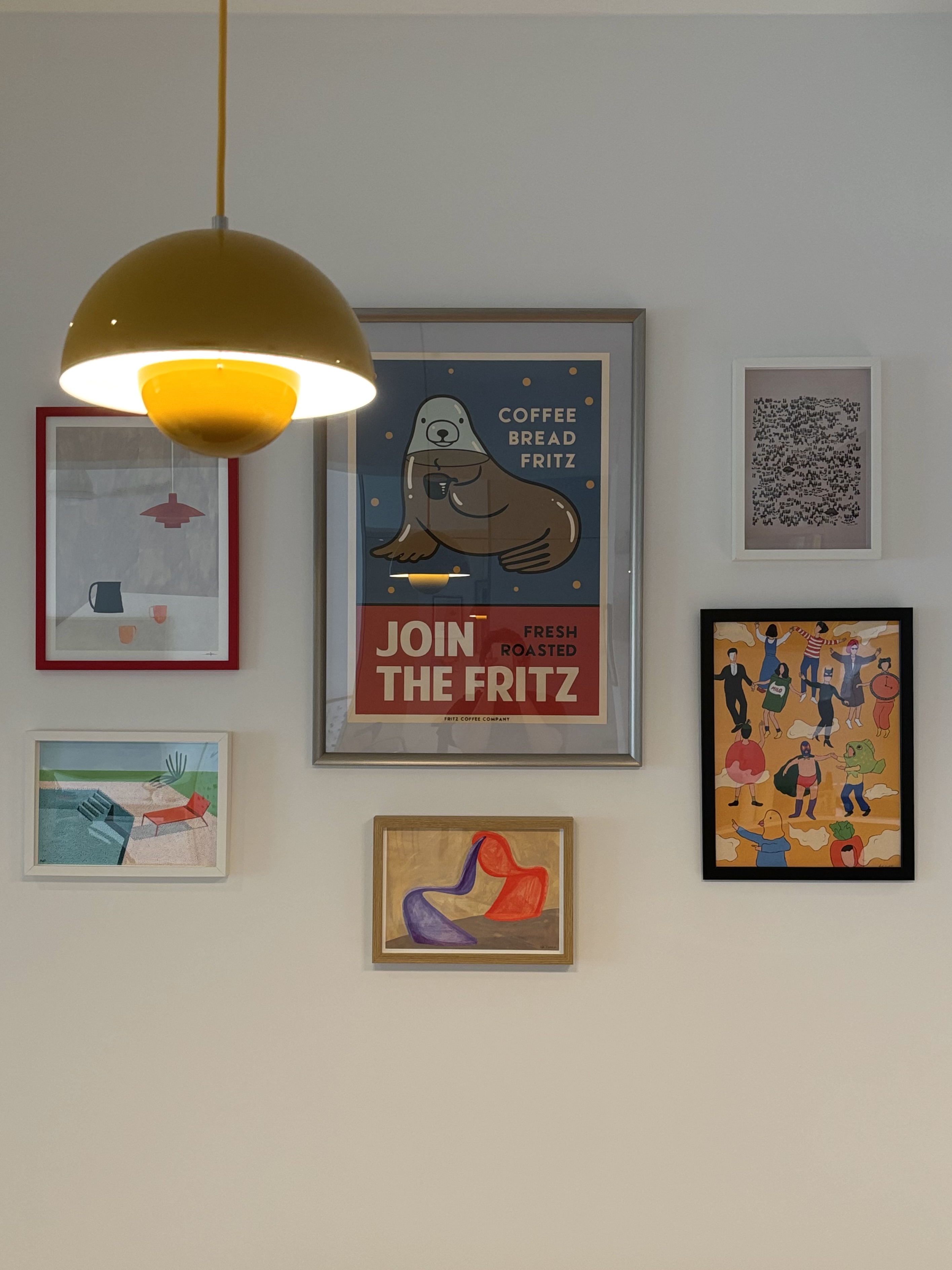 A Simple Mid-Century Modern 4-Rm BTO under $60k - Coffee, framed artwork, seal, "Join the Fritz, " "Fresh Roasted, " "Coffee