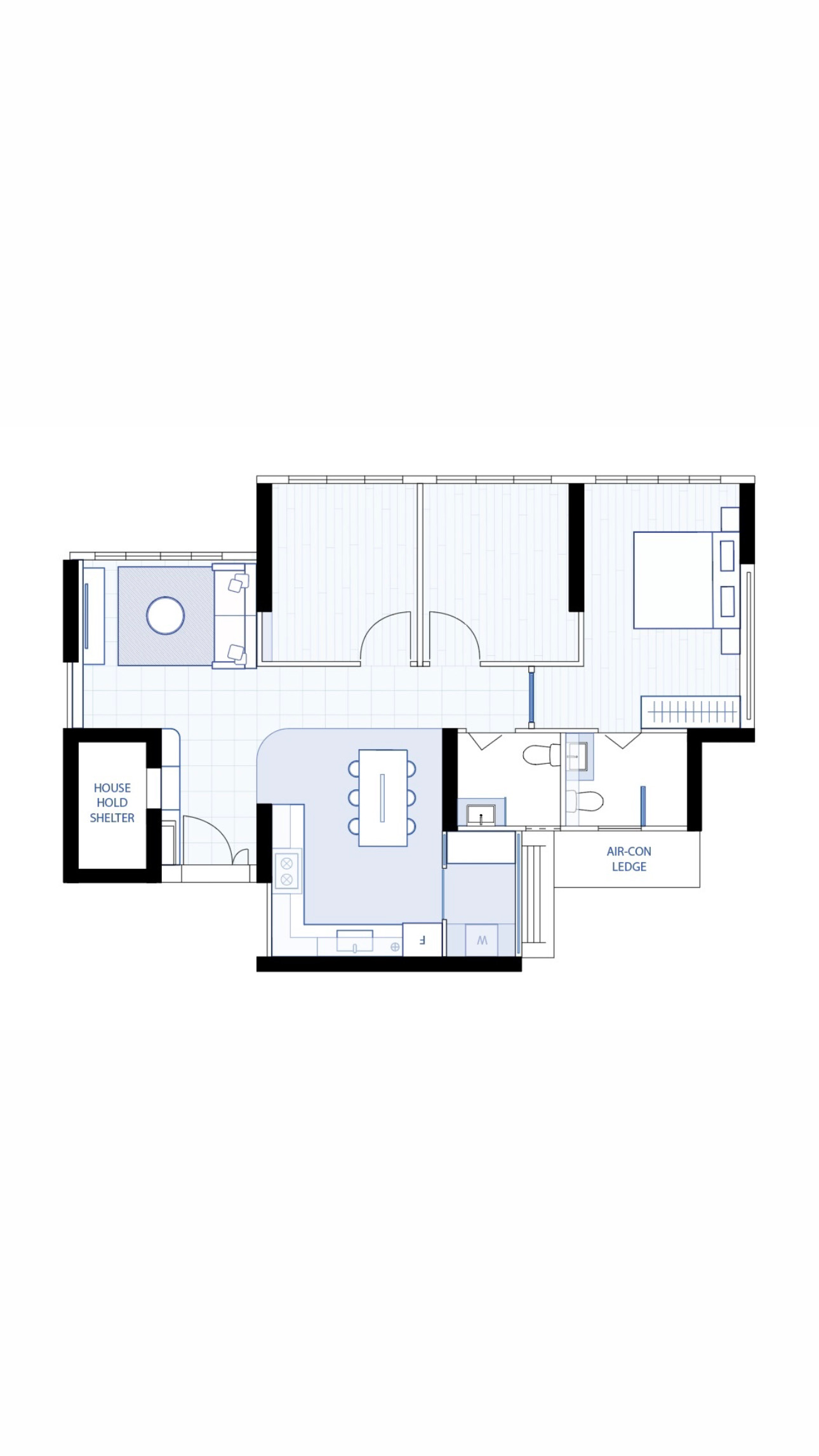 A Simple Mid-Century Modern 4-Rm BTO under $60k - Multi-functional living space with designated areas for bathing and