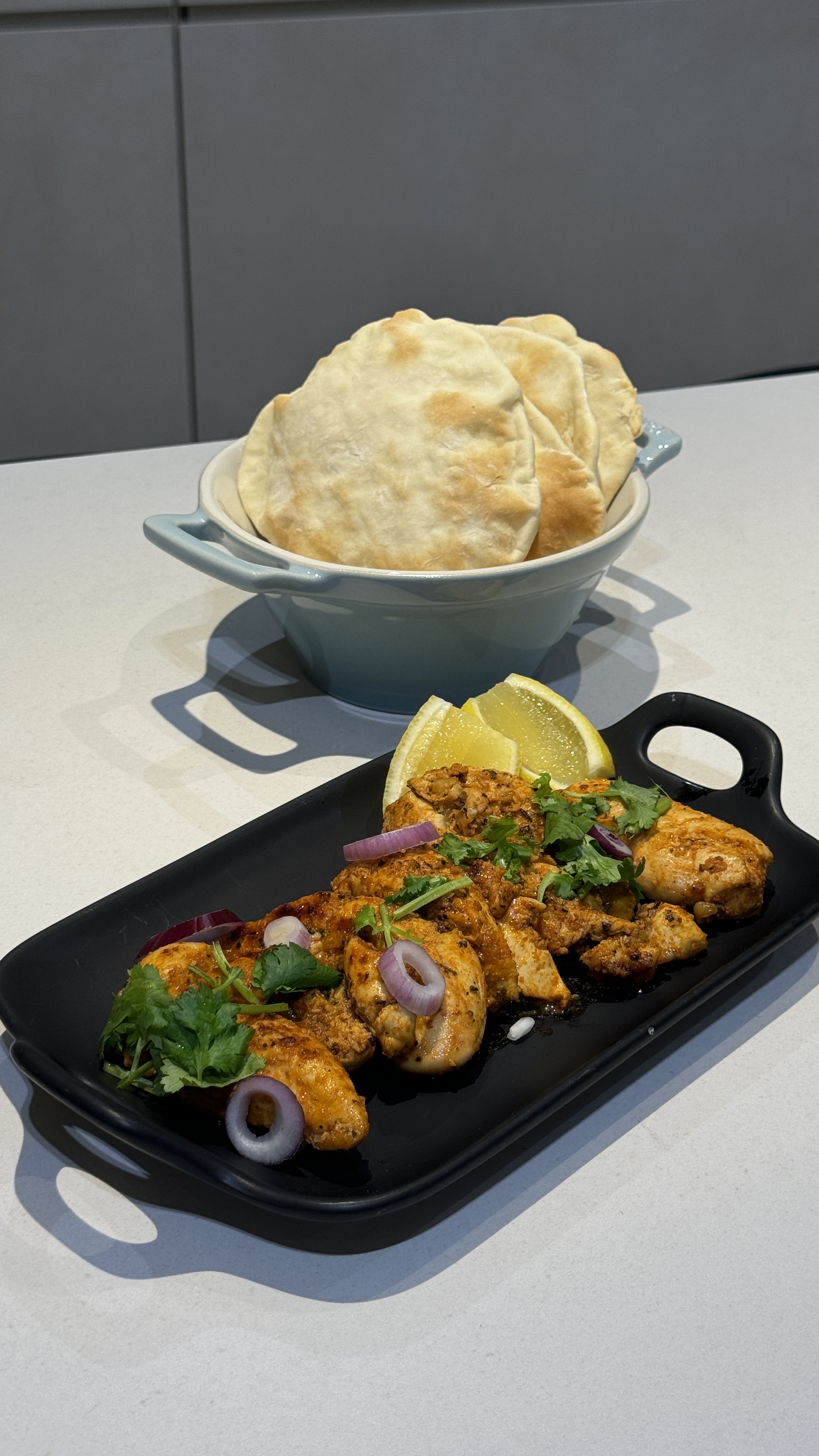 🏡🛋️🌟Upgrade Your Home Life: Our Top 3 Essential Picks - Grilled chicken, lemon slices, red onion, cilantro, black tray