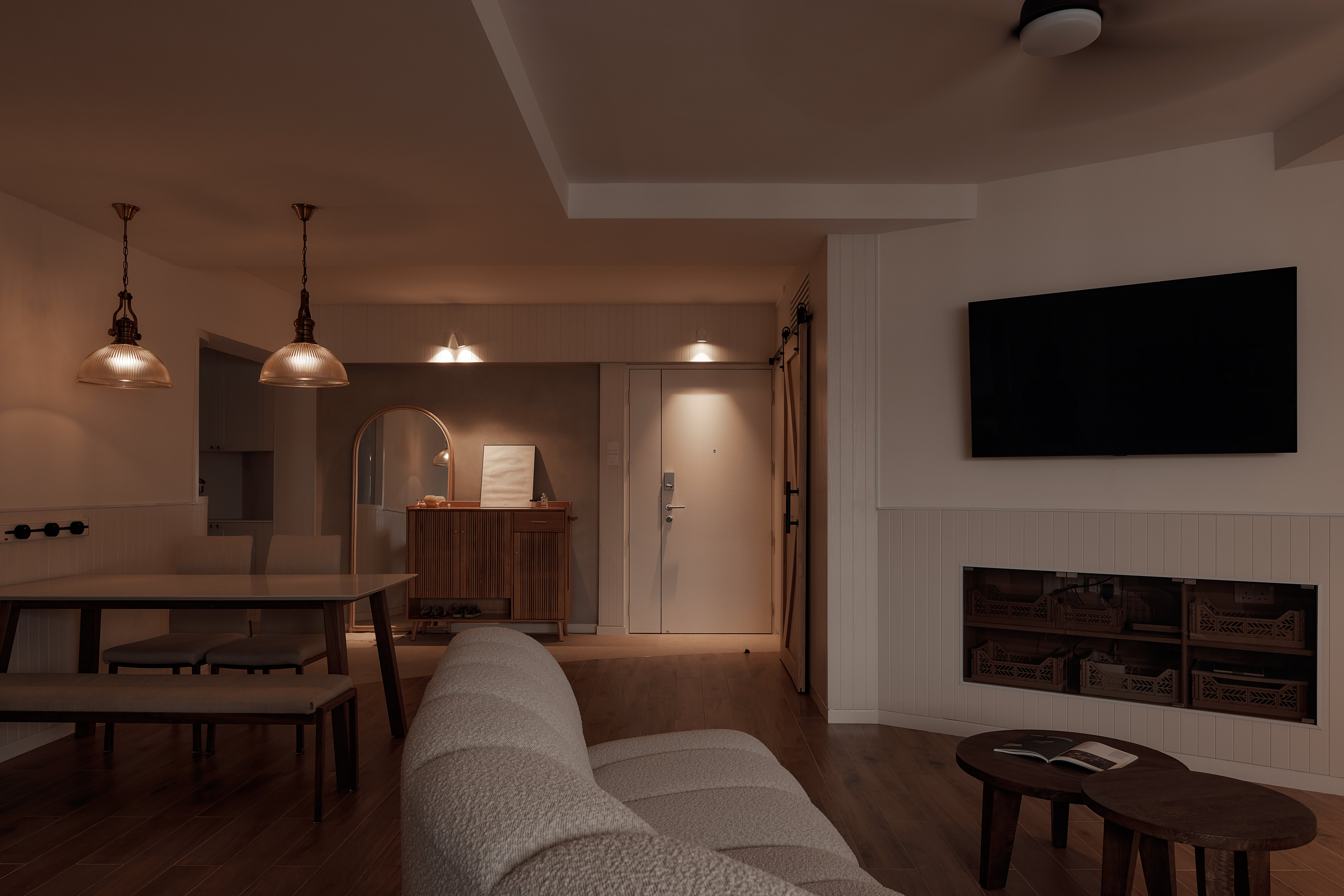 From Barn Door to Panels: Inside Our Modern Farmhouse Living Room - Modern minimalist living room, cozy dining area, warm