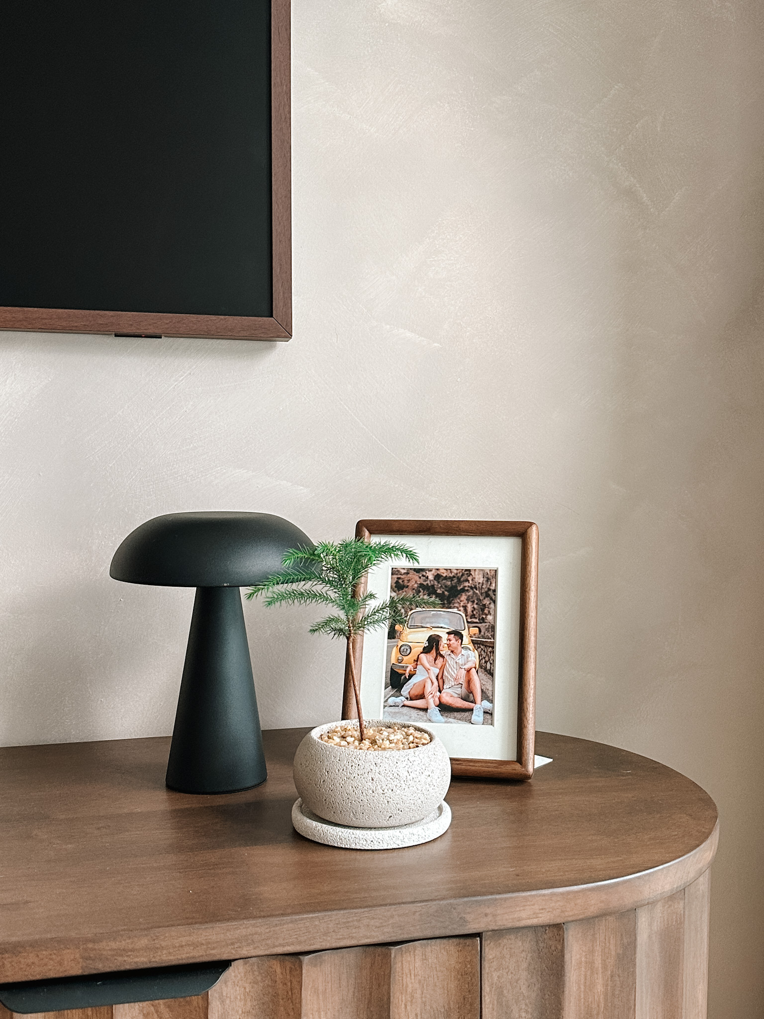 Our Cosy Living Room: No Built-Ins and 90% Taobao Furniture - modern minimalist decor, wooden desk, black desk lamp, textured